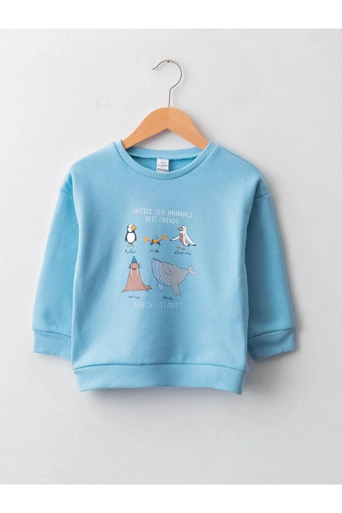 LCW baby Mavi Bisiklet Yaka Uzun Kollu Baskılı Erkek Bebek Sweatshirt