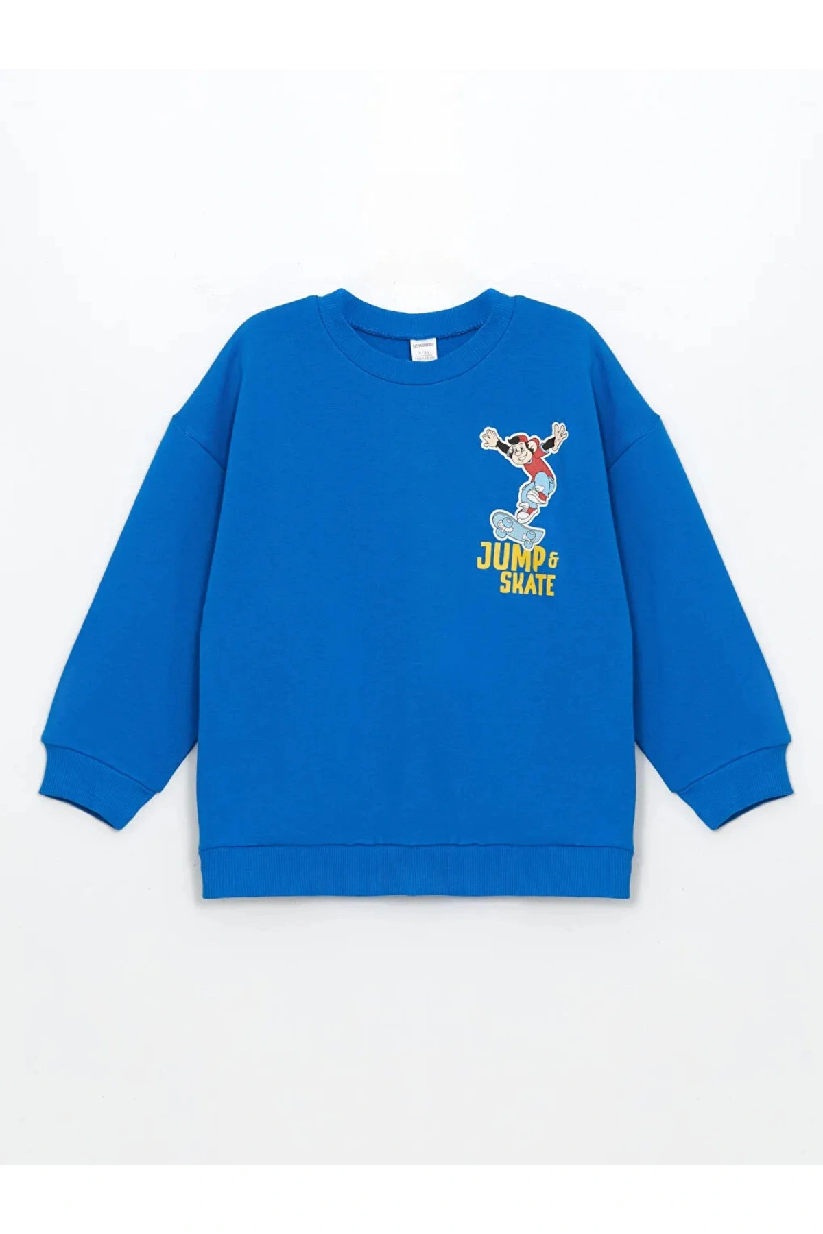 LCW baby Mavi Nostaljik Maymun Baskılı Erkek Çocuk Sweatshirt
