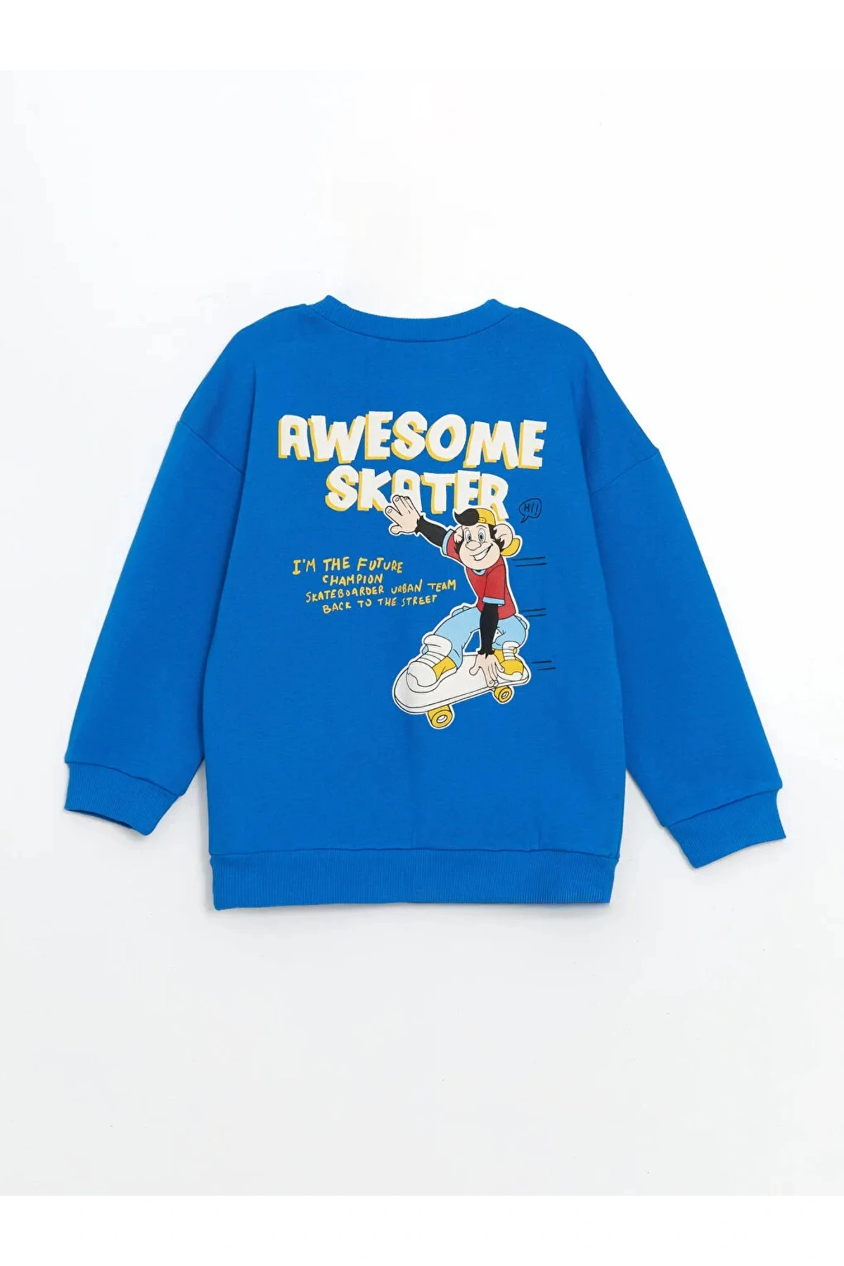 LCW baby Mavi Nostaljik Maymun Baskılı Erkek Çocuk Sweatshirt