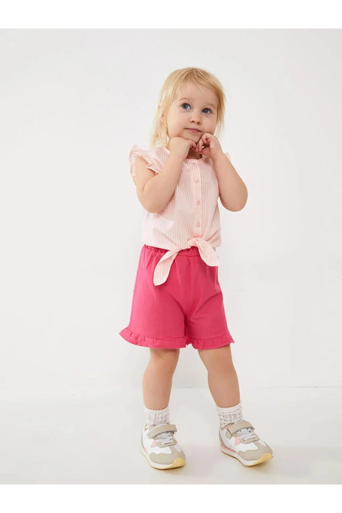 LCW baby Pembe Beli Lastikli Basic Poplin Kız Bebek Şort