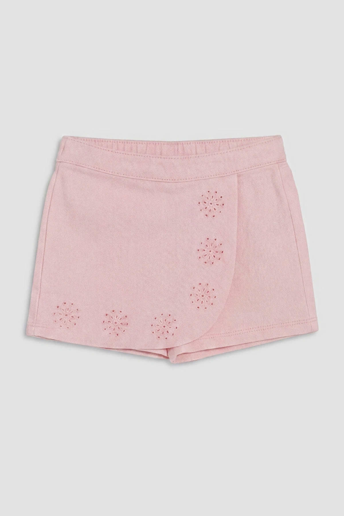 LCW baby Pembe Beli Lastikli Kız Bebek Nakışlı Gabardin Şort