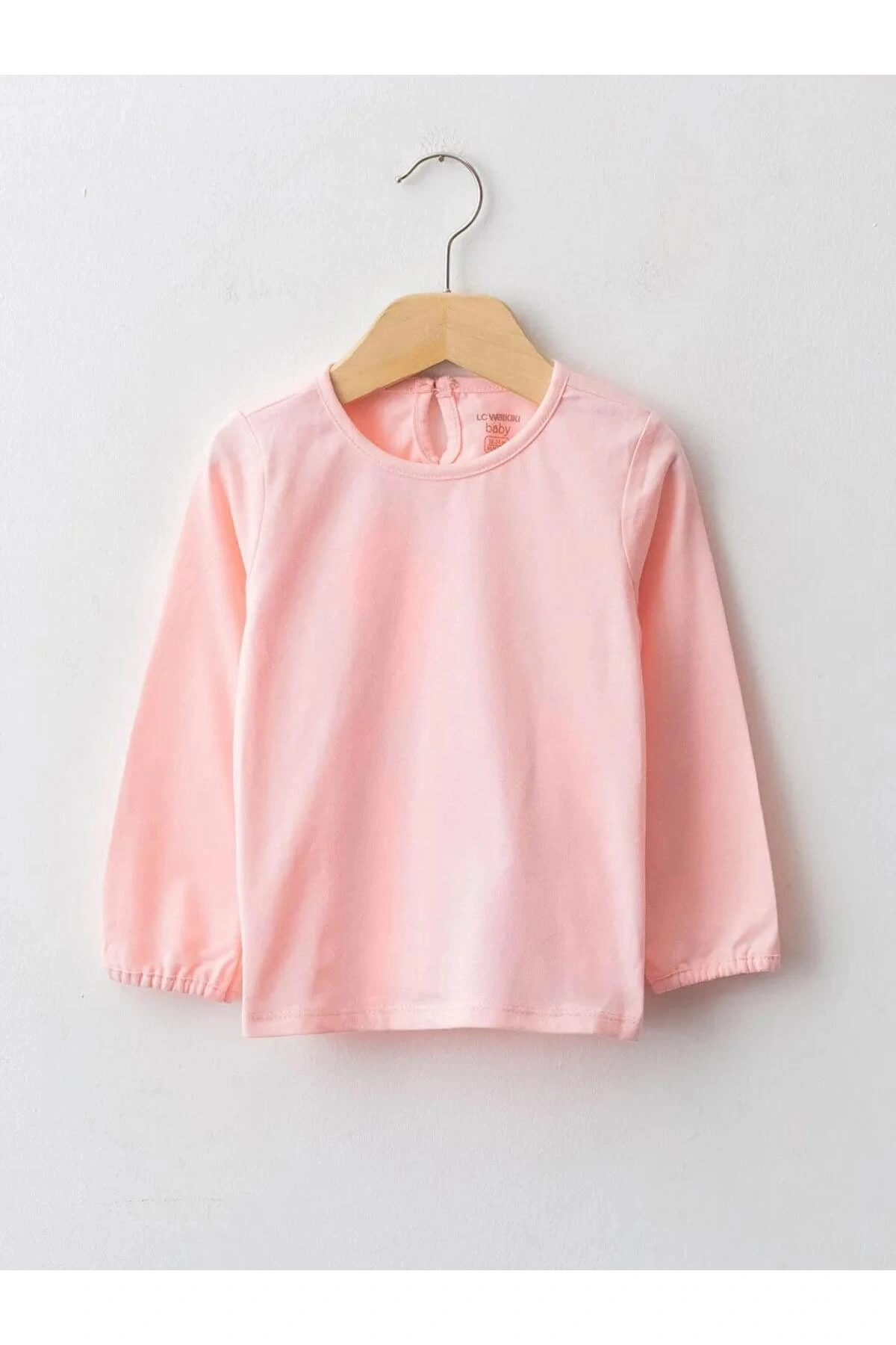 LCW baby Pembe Bisiklet Yaka Uzun Kol Basic Kız Bebek Tişört