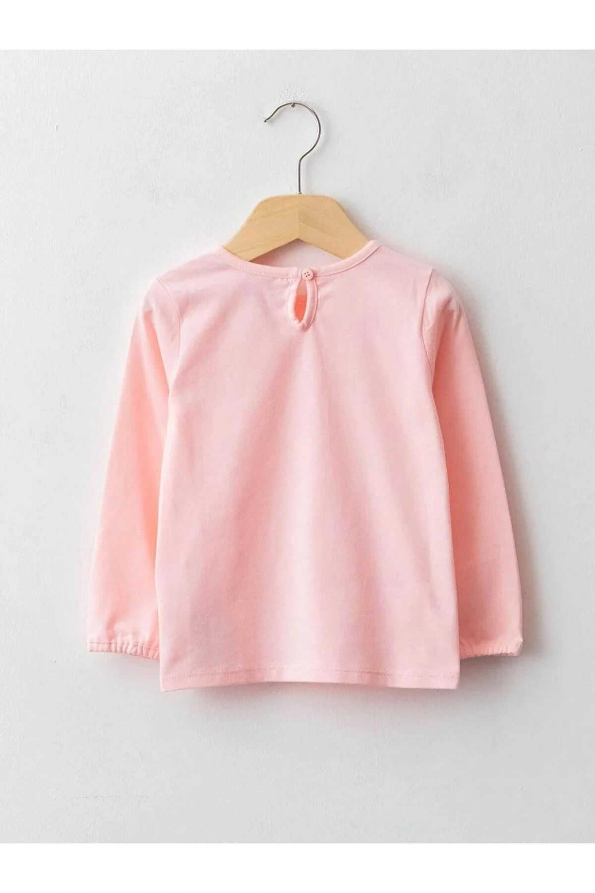 LCW baby Pembe Bisiklet Yaka Uzun Kol Basic Kız Bebek Tişört