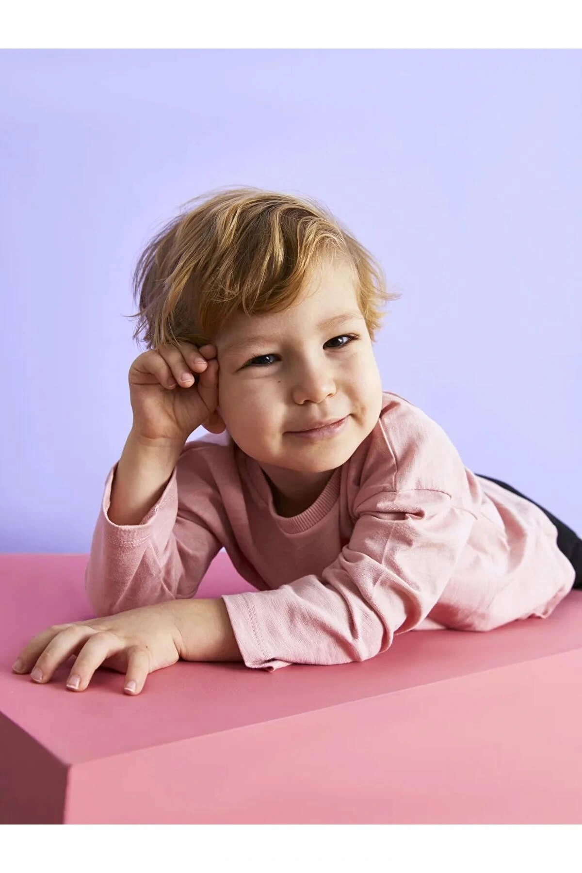 LCW baby Pembe Bisiklet Yaka Uzun Kollu Basic Erkek Bebek Tişört