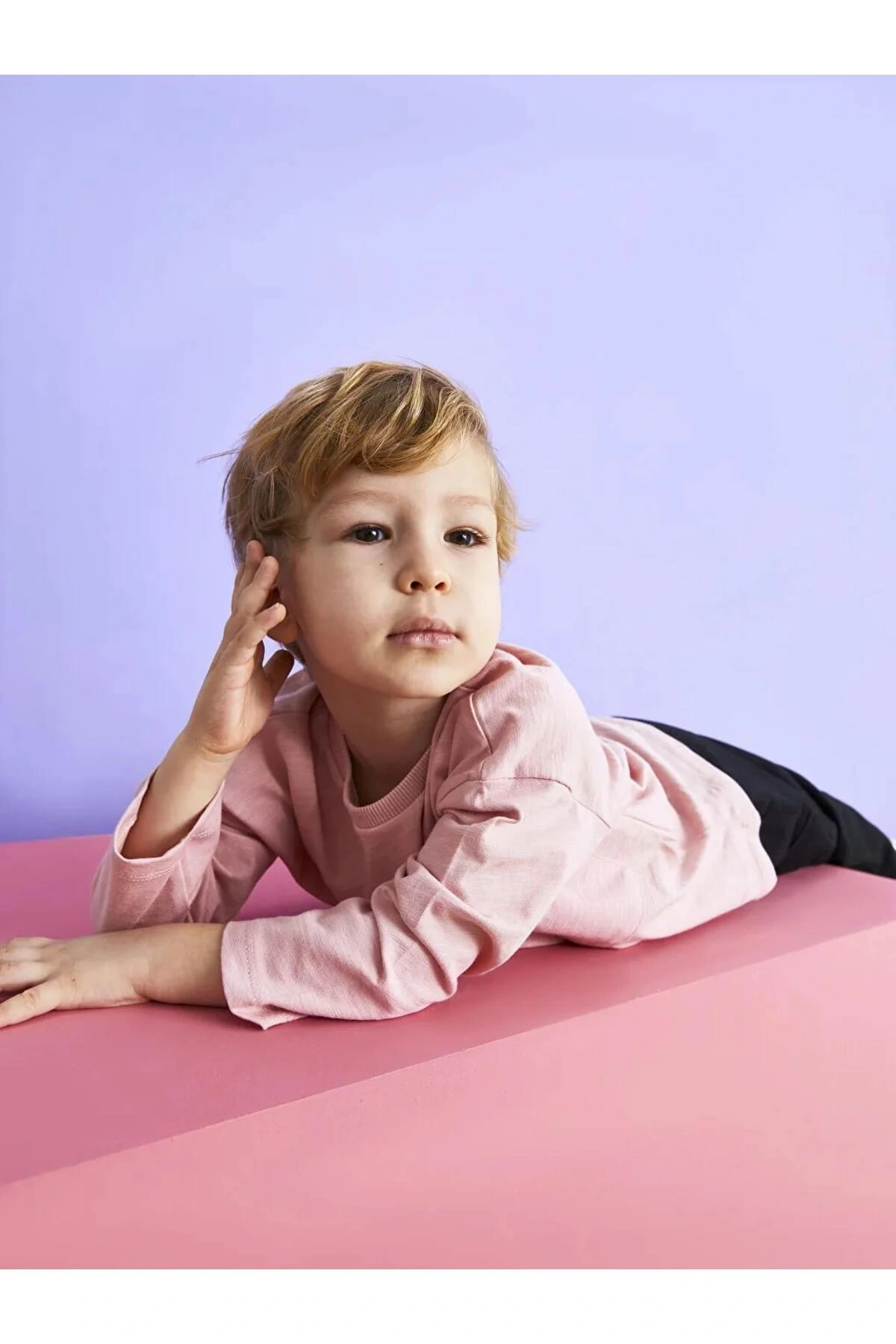 LCW baby Pembe Bisiklet Yaka Uzun Kollu Basic Erkek Bebek Tişört