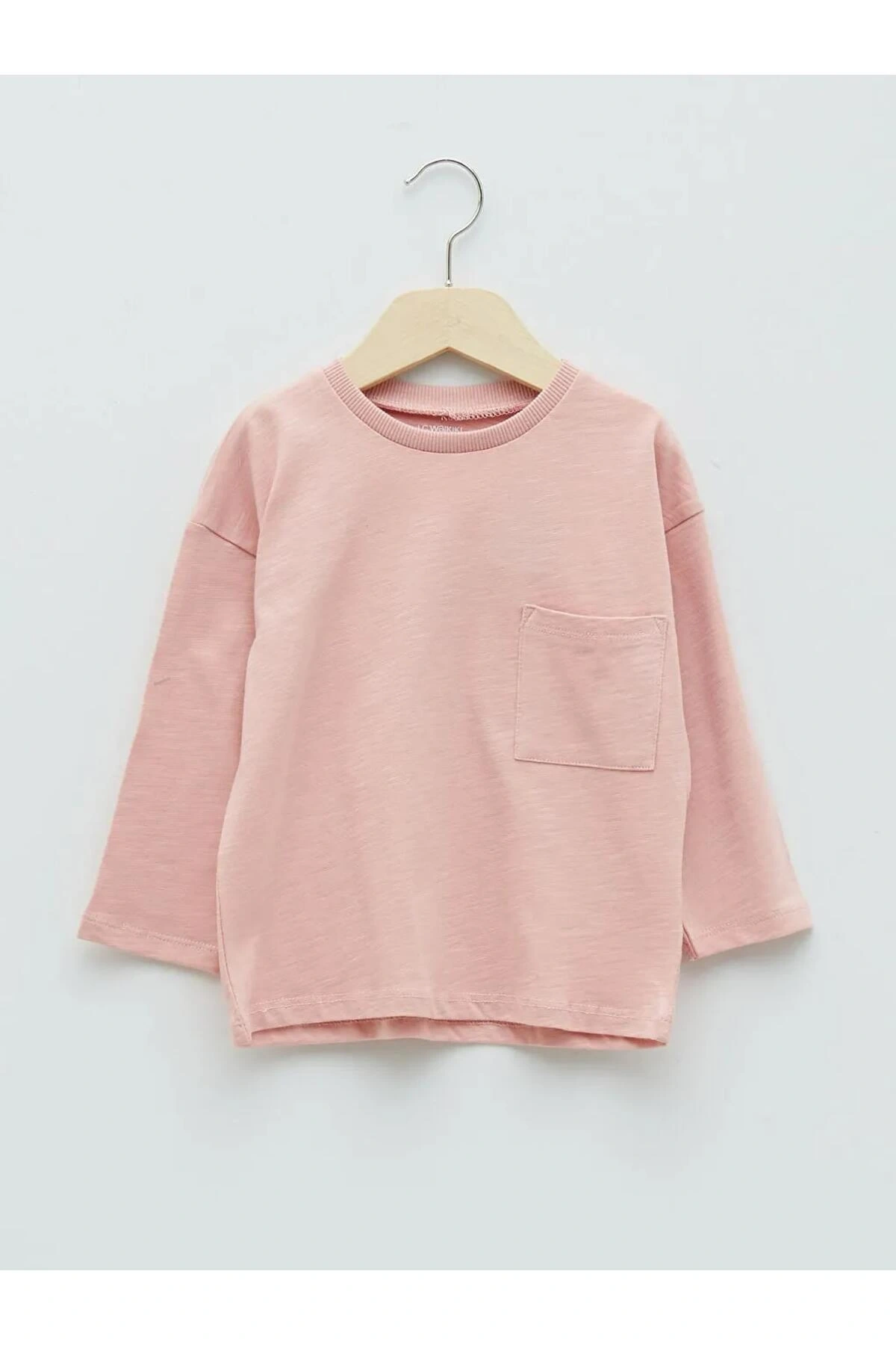 LCW baby Pembe Bisiklet Yaka Uzun Kollu Basic Erkek Bebek Tişört