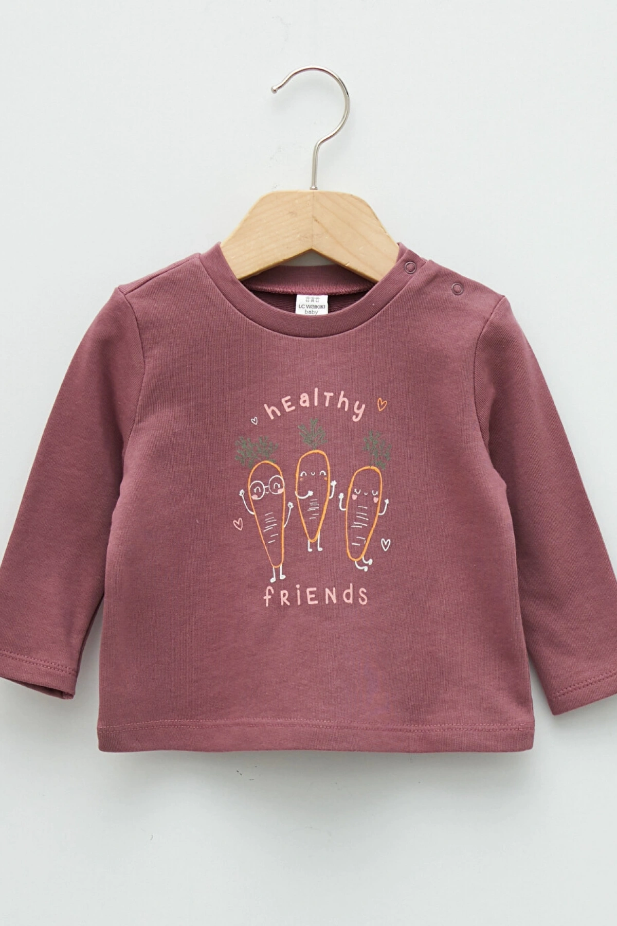 LCW baby Pembe Bisiklet Yaka Uzun Kollu Baskılı Pamuklu Kız Bebek Sweatshirt 2li