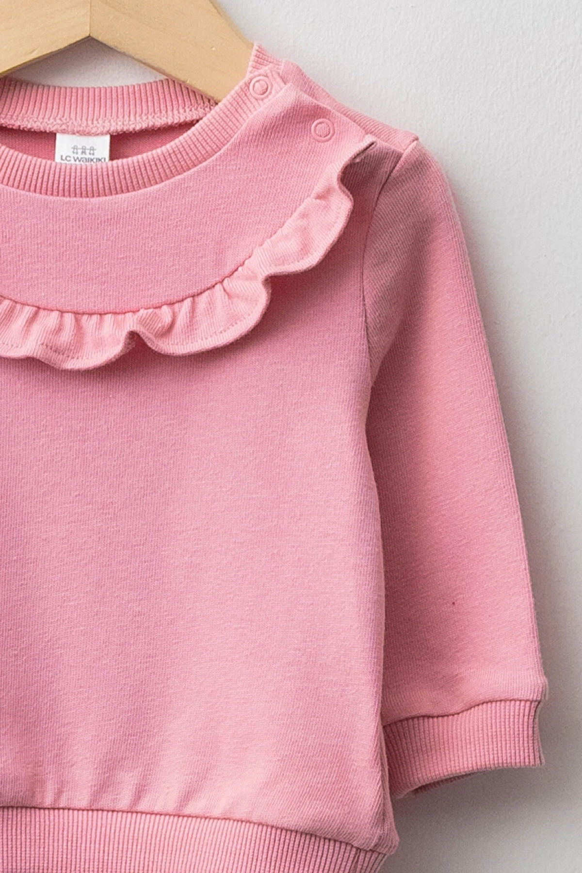 LCW baby Pembe Bisiklet Yaka Uzun Kollu Kız Bebek Sweatshirt 2li