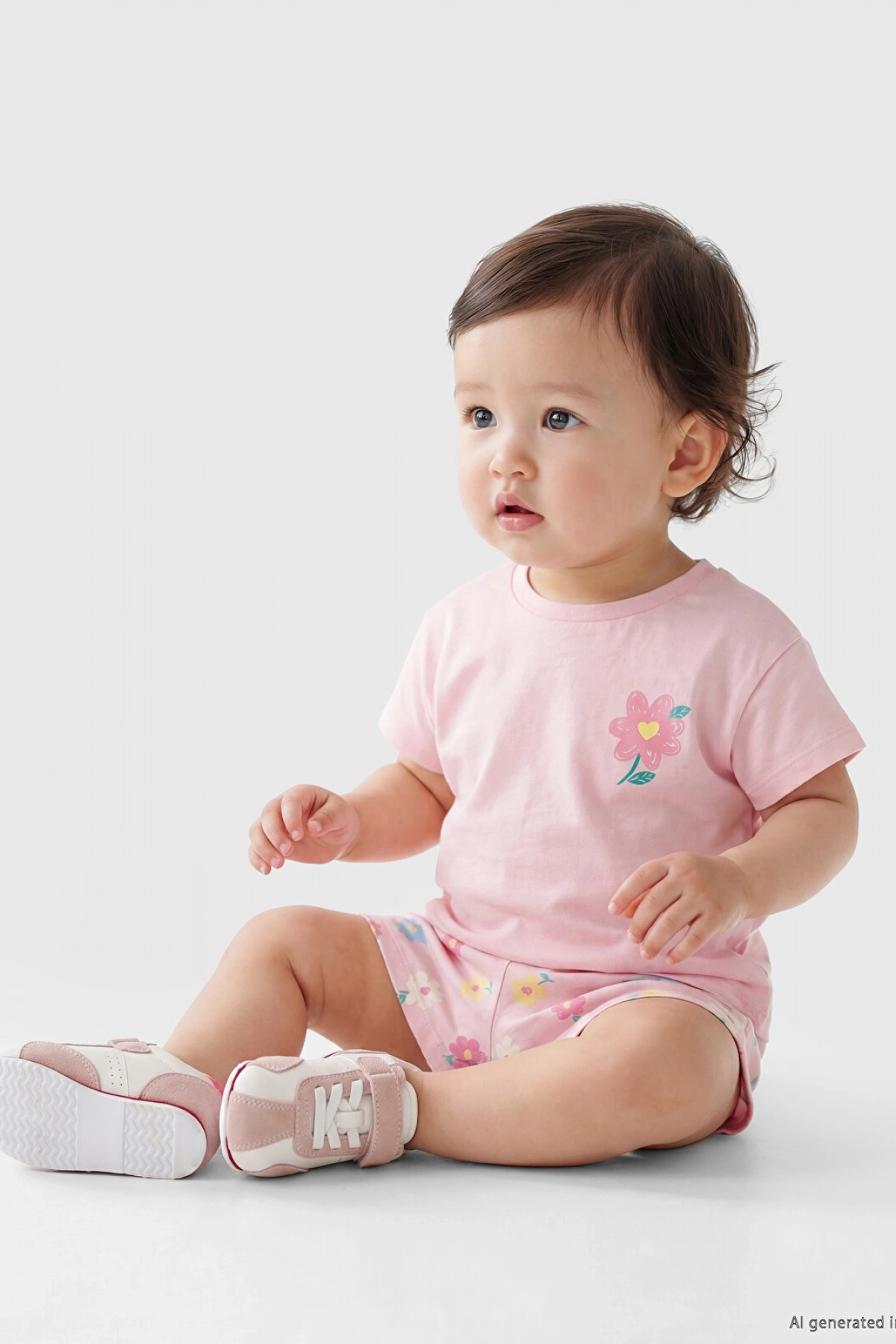 LCW baby Pembe Çiçekli Kız Bebek Şortlu Takım