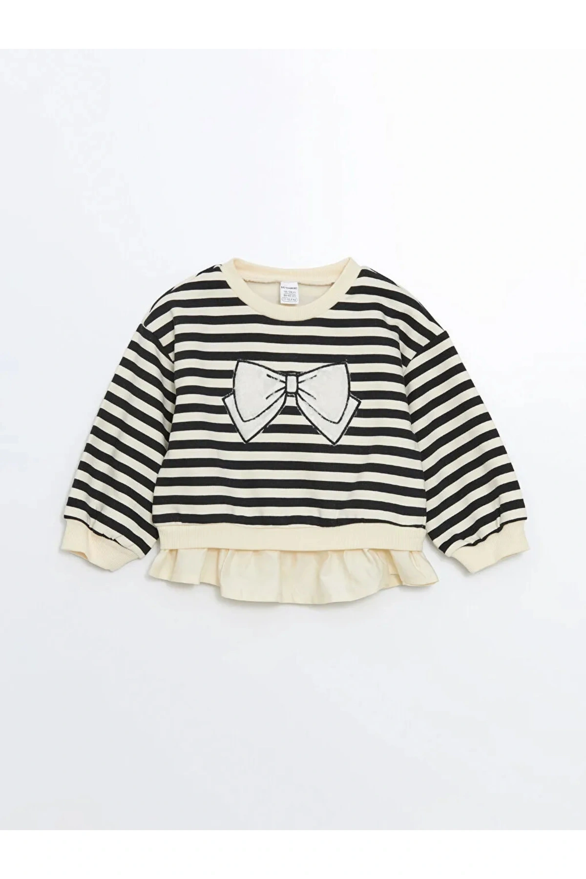 LCW baby Siyah Bisiklet Yaka Çizgili Kız Bebek Sweatshirt