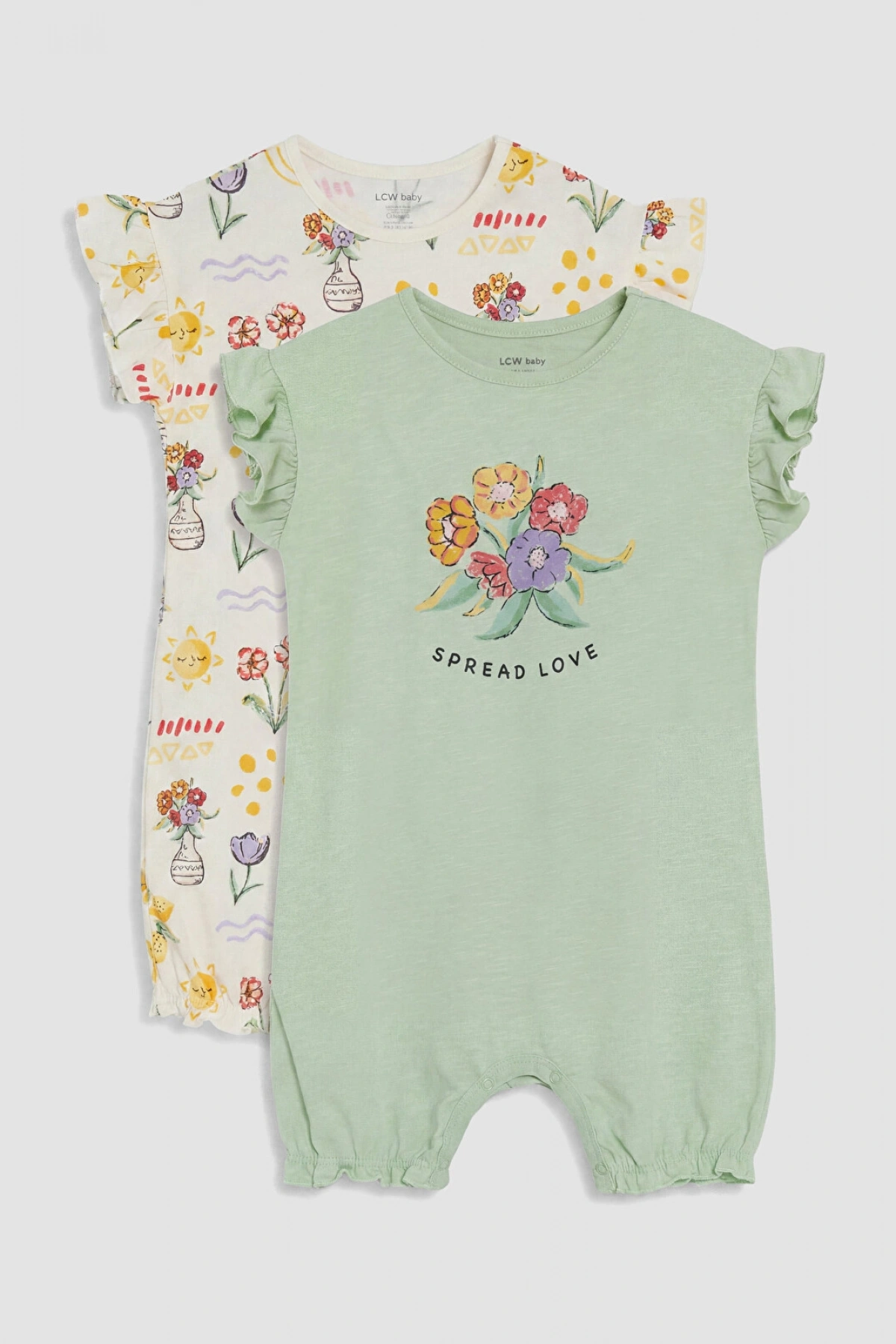 LCW baby Yeşil Fırfırlı Baskılı Kız Bebek 2li Tulum