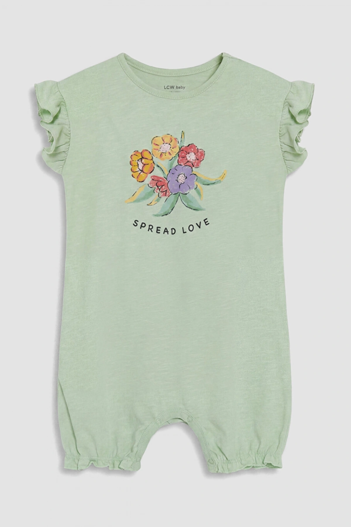 LCW baby Yeşil Fırfırlı Baskılı Kız Bebek 2li Tulum