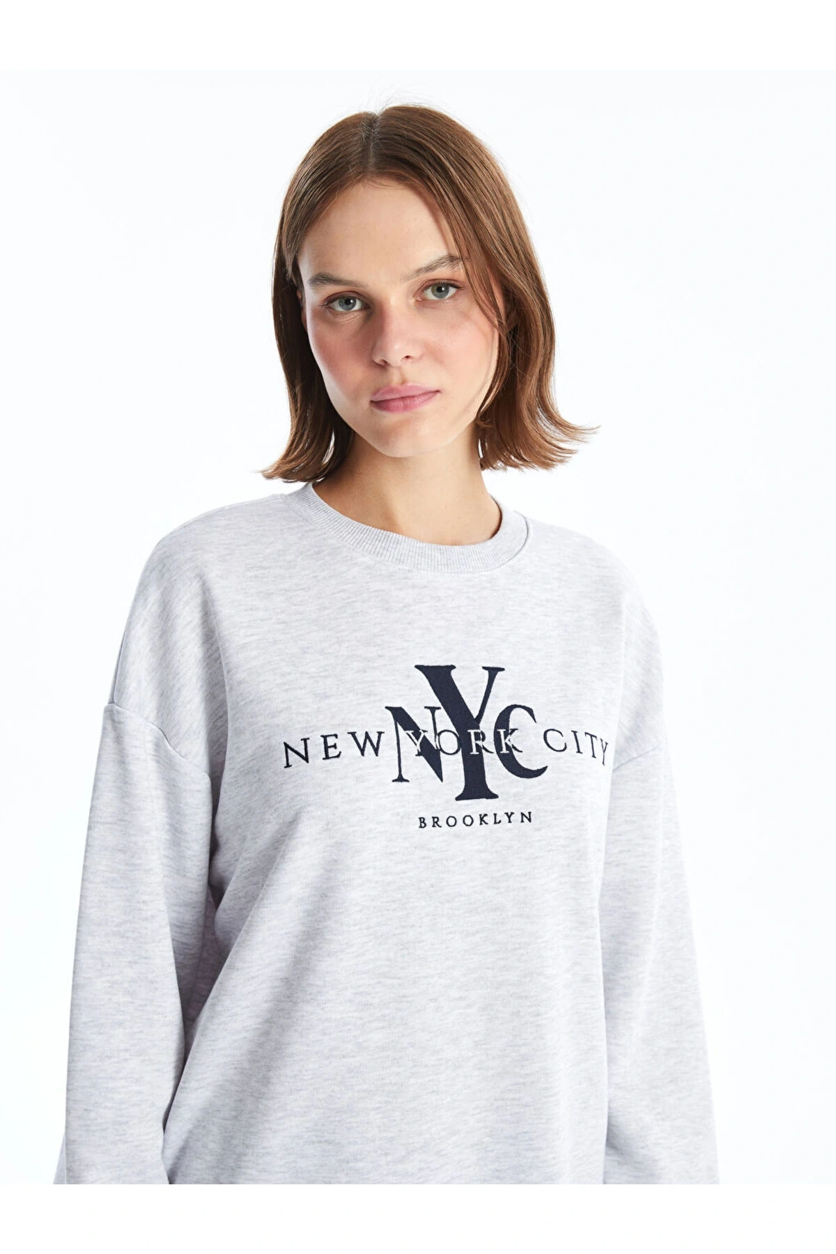 LCW Bisiklet Yaka Baskılı Oversize Kadın Sweatshirt