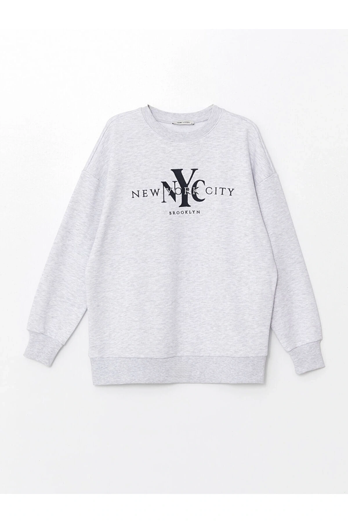 LCW Bisiklet Yaka Baskılı Oversize Kadın Sweatshirt