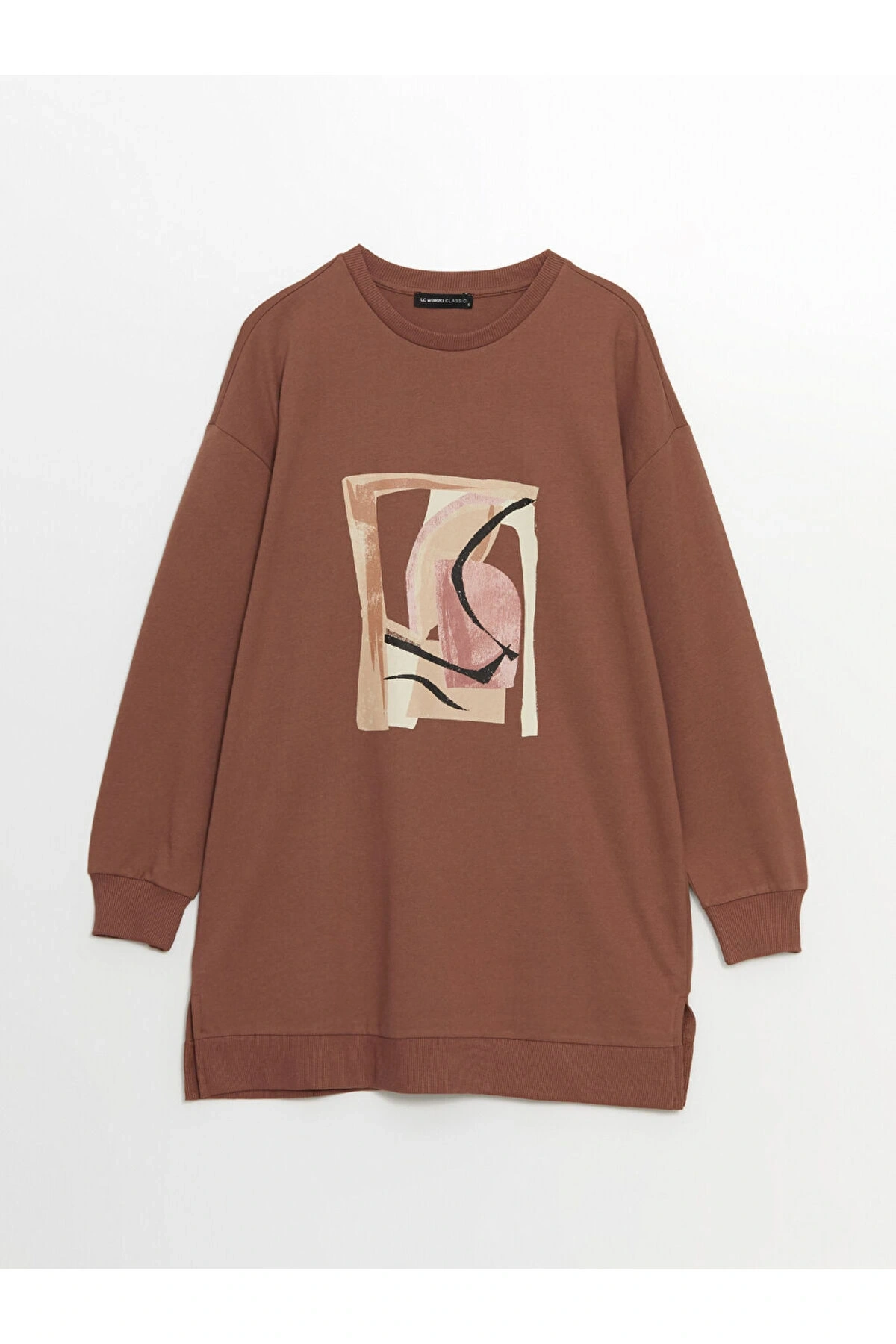 LCW Bisiklet Yaka Baskılı Oversize Kadın Sweatshirt Tunik