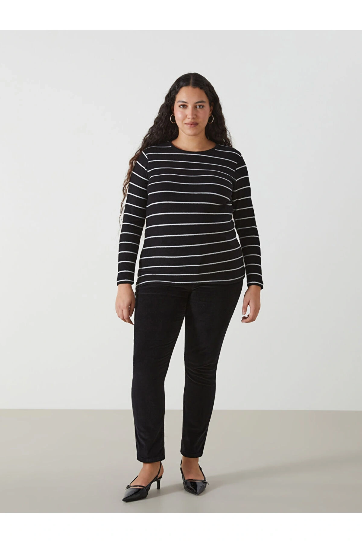 LCW Bisiklet Yaka Çizgili Kadın Tişört