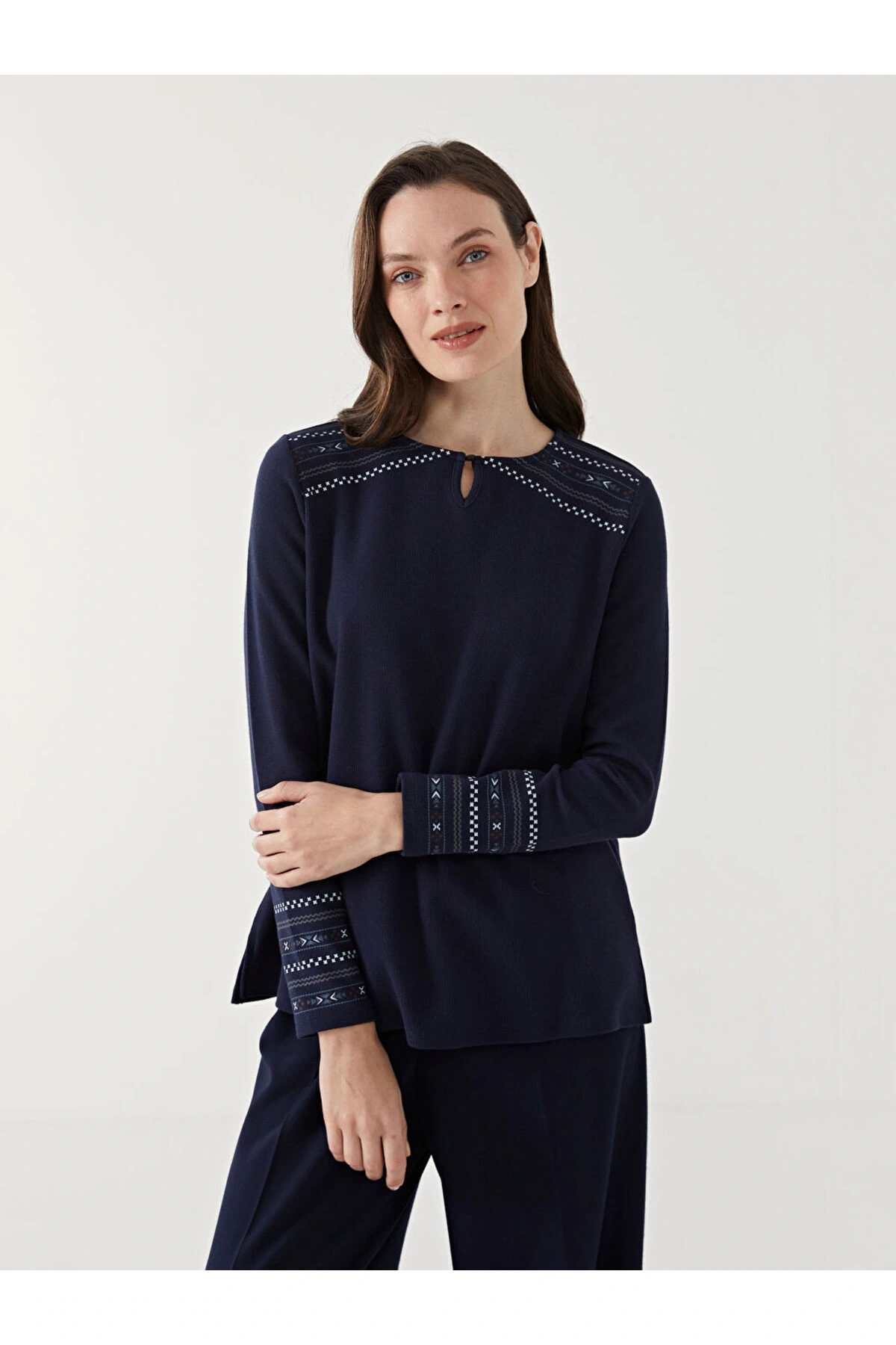 LCW Bisiklet Yaka Desenli Kadın Bluz