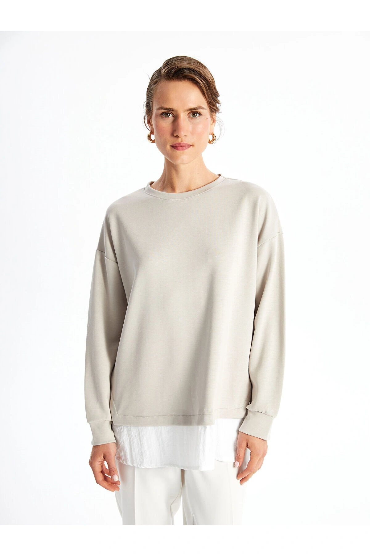 LCW Bisiklet Yaka Düz Oversize Kadın Sweatshirt Tunik