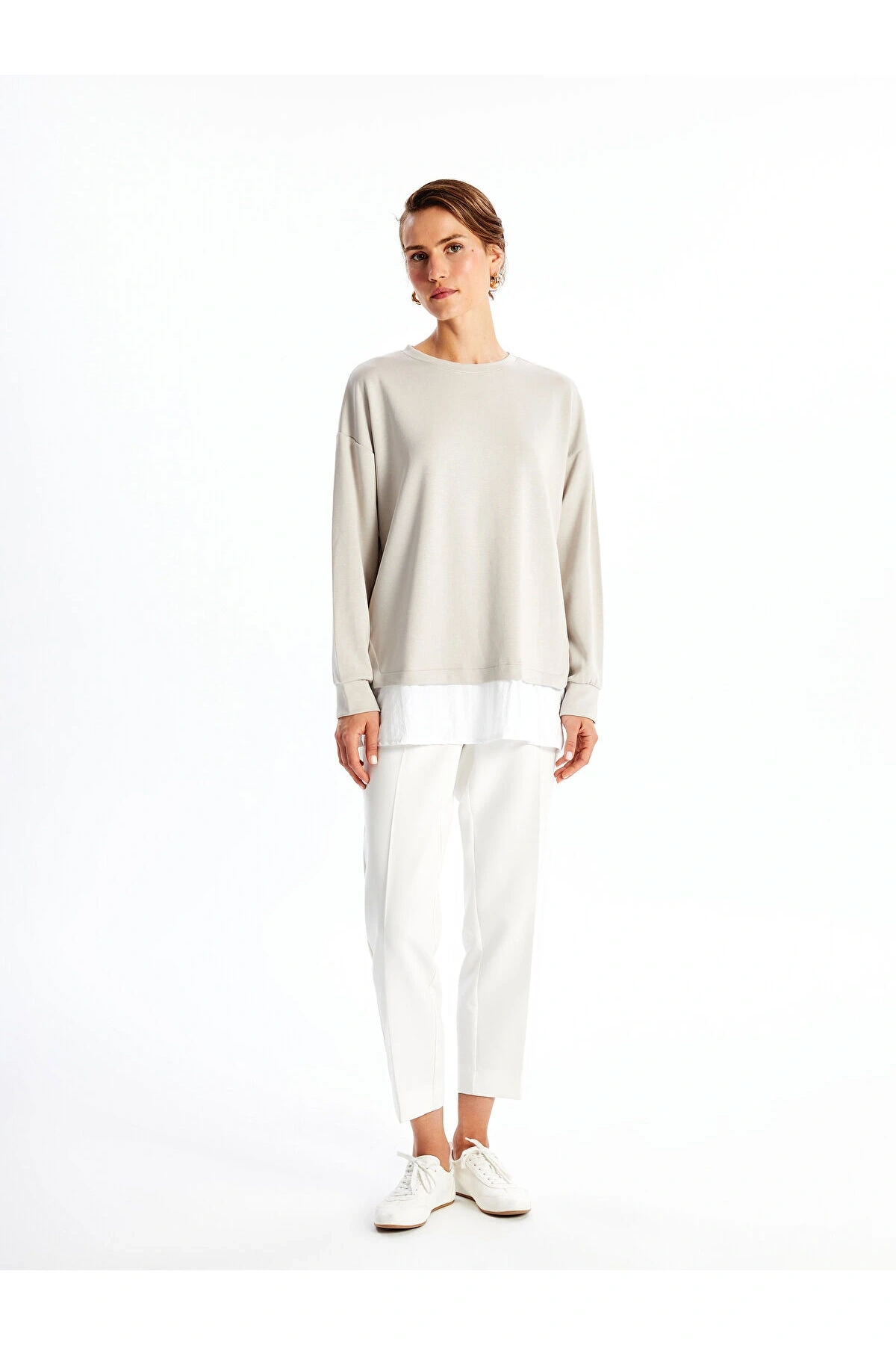 LCW Bisiklet Yaka Düz Oversize Kadın Sweatshirt Tunik