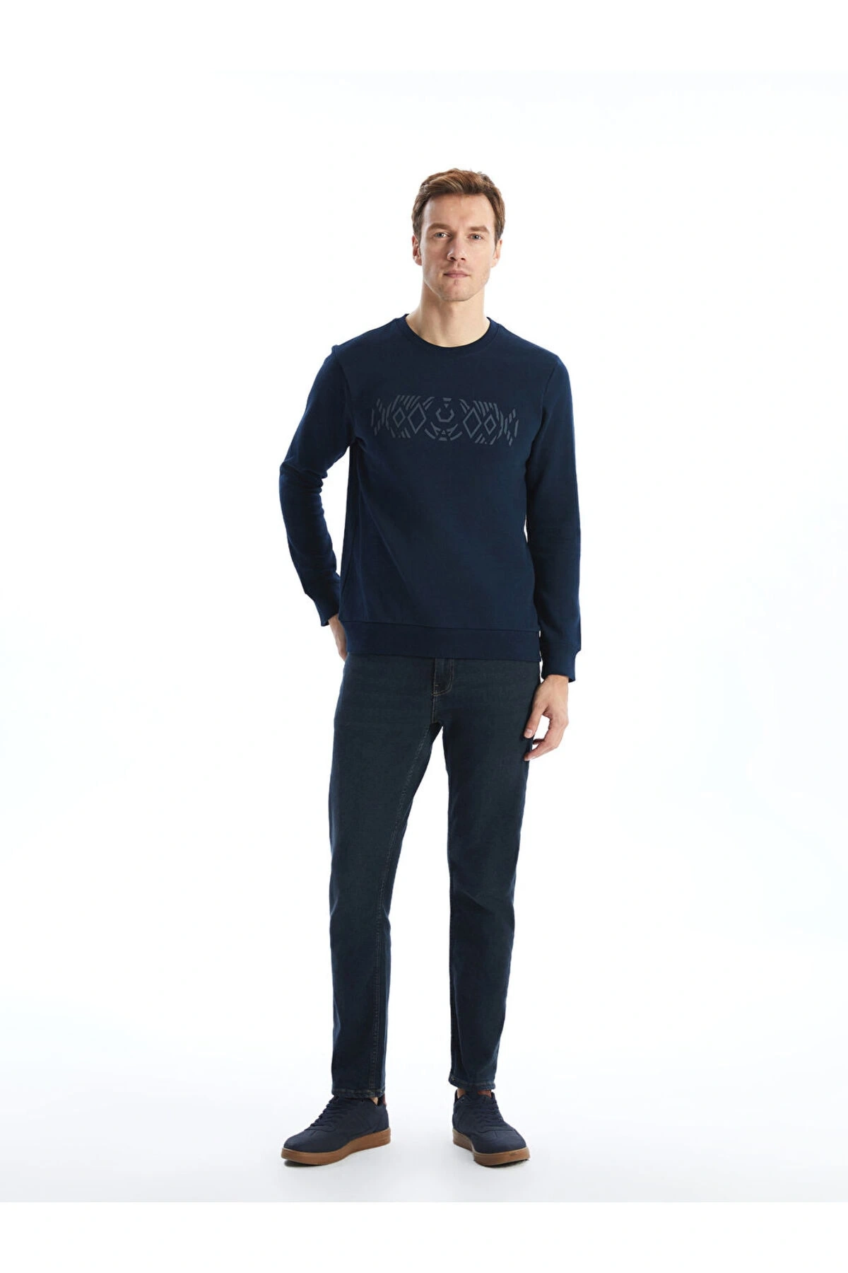LCW Bisiklet Yaka Uzun Kollu Baskılı Erkek Kalın Sweatshirt