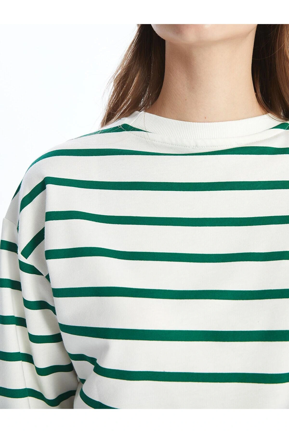 LCW Comfort Çizgili Bisiklet Yaka Çizgili Kadın Sweatshirt (W4)