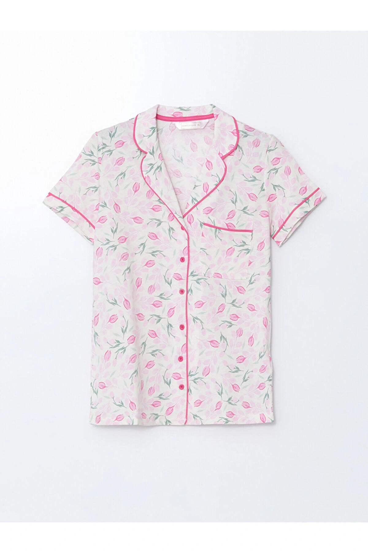 LCW DREAM Ekru Gömlek Yaka Çiçekli Kadın Pijama Takım
