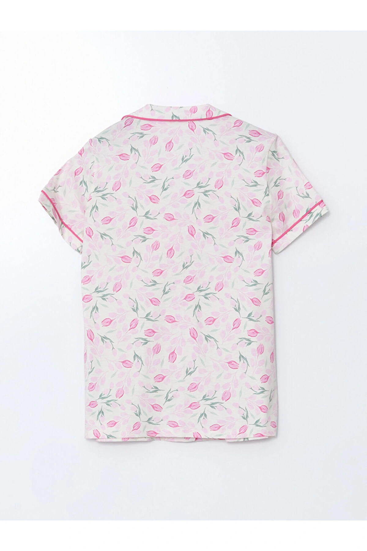 LCW DREAM Ekru Gömlek Yaka Çiçekli Kadın Pijama Takım