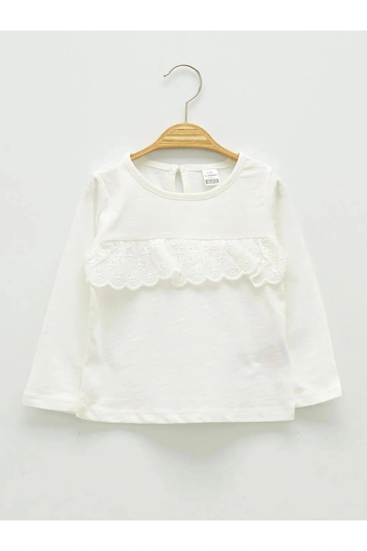 LCW ECO Ekru Bisiklet Yaka Uzun Kol Basic Kız Bebek Tişört