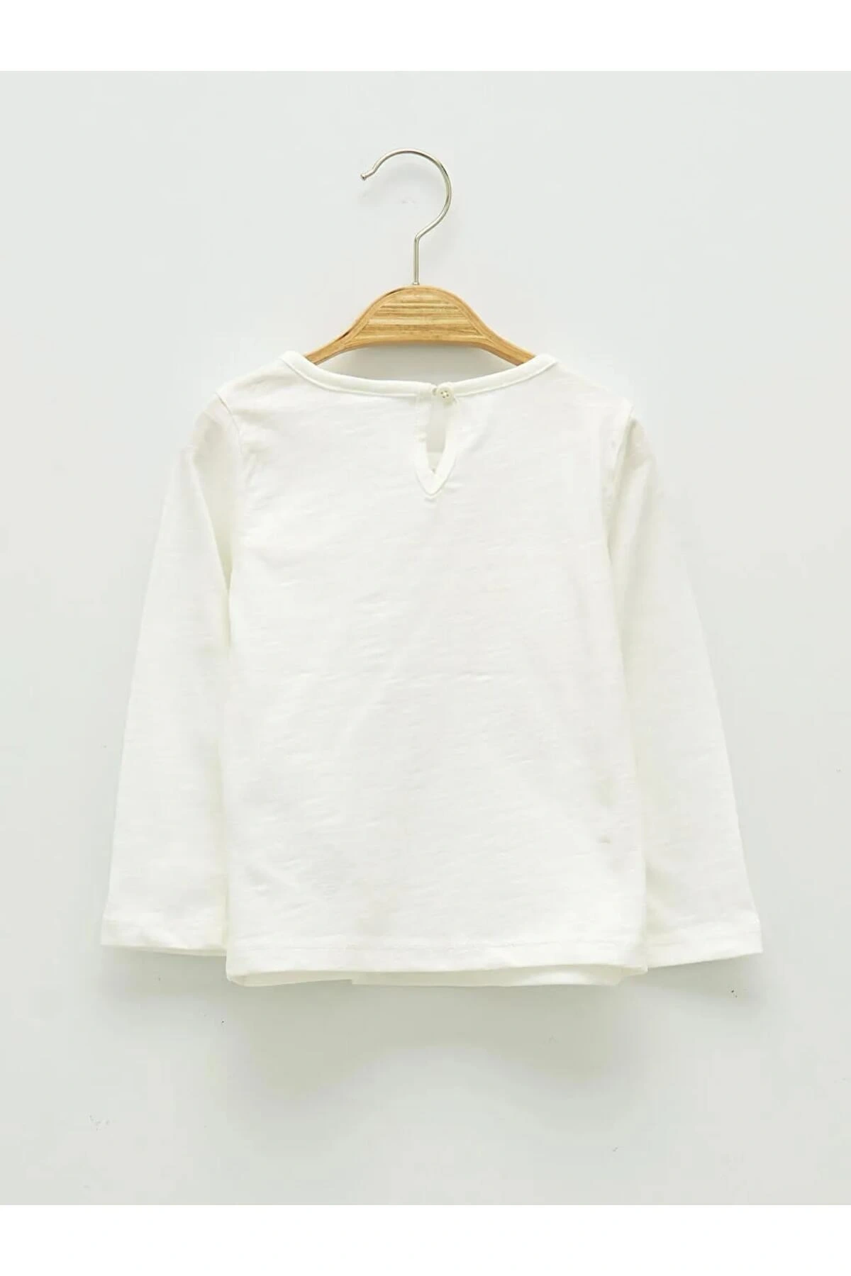 LCW ECO Ekru Bisiklet Yaka Uzun Kol Basic Kız Bebek Tişört