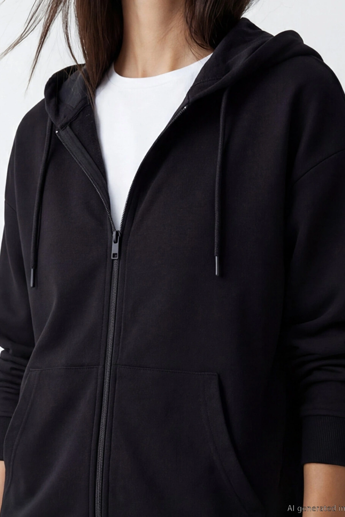 LCW EVERYDAY Siyah Soft Touch Oversize Kadın Fermuarlı Sweatshirt