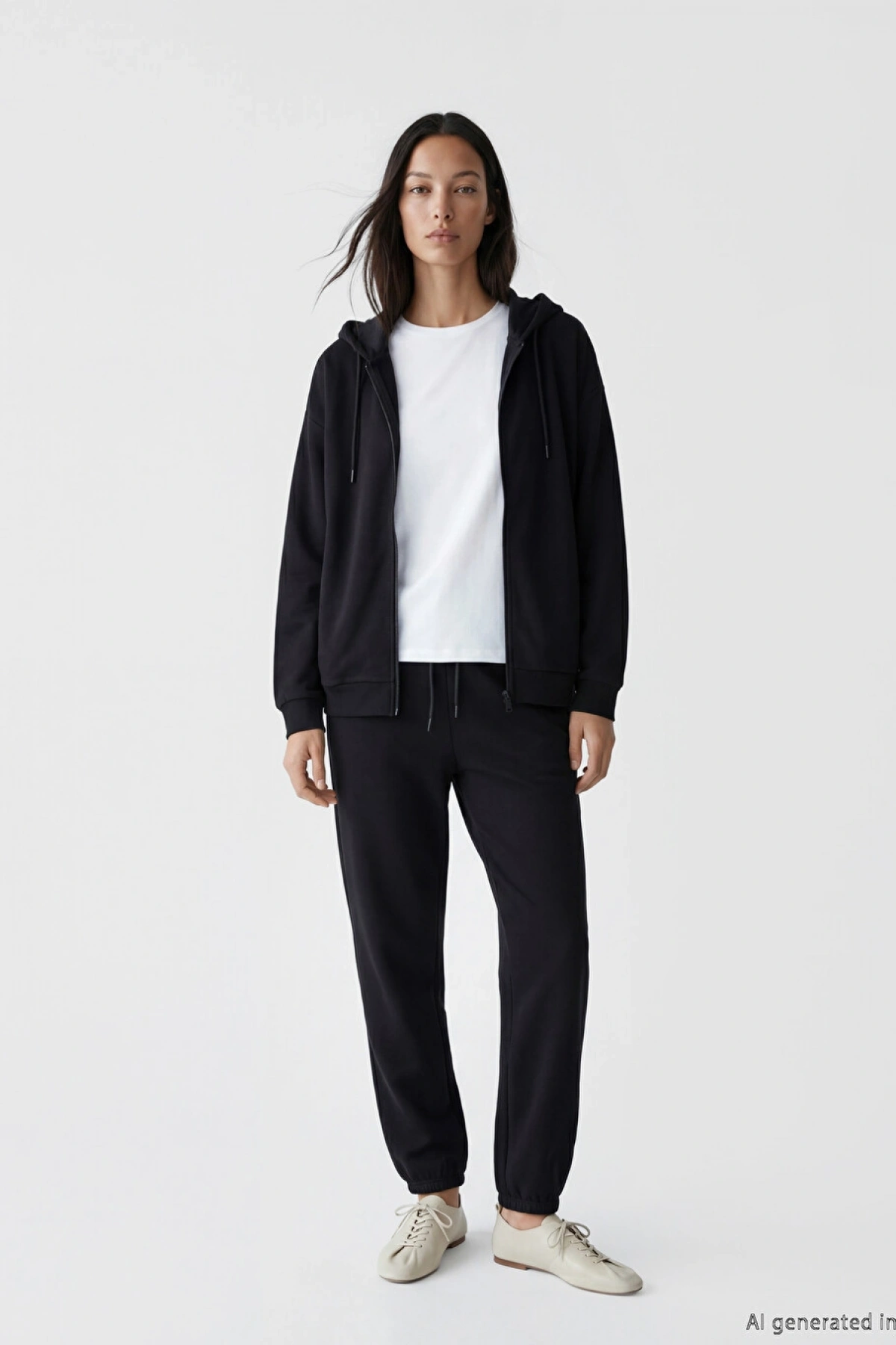 LCW EVERYDAY Siyah Soft Touch Oversize Kadın Fermuarlı Sweatshirt