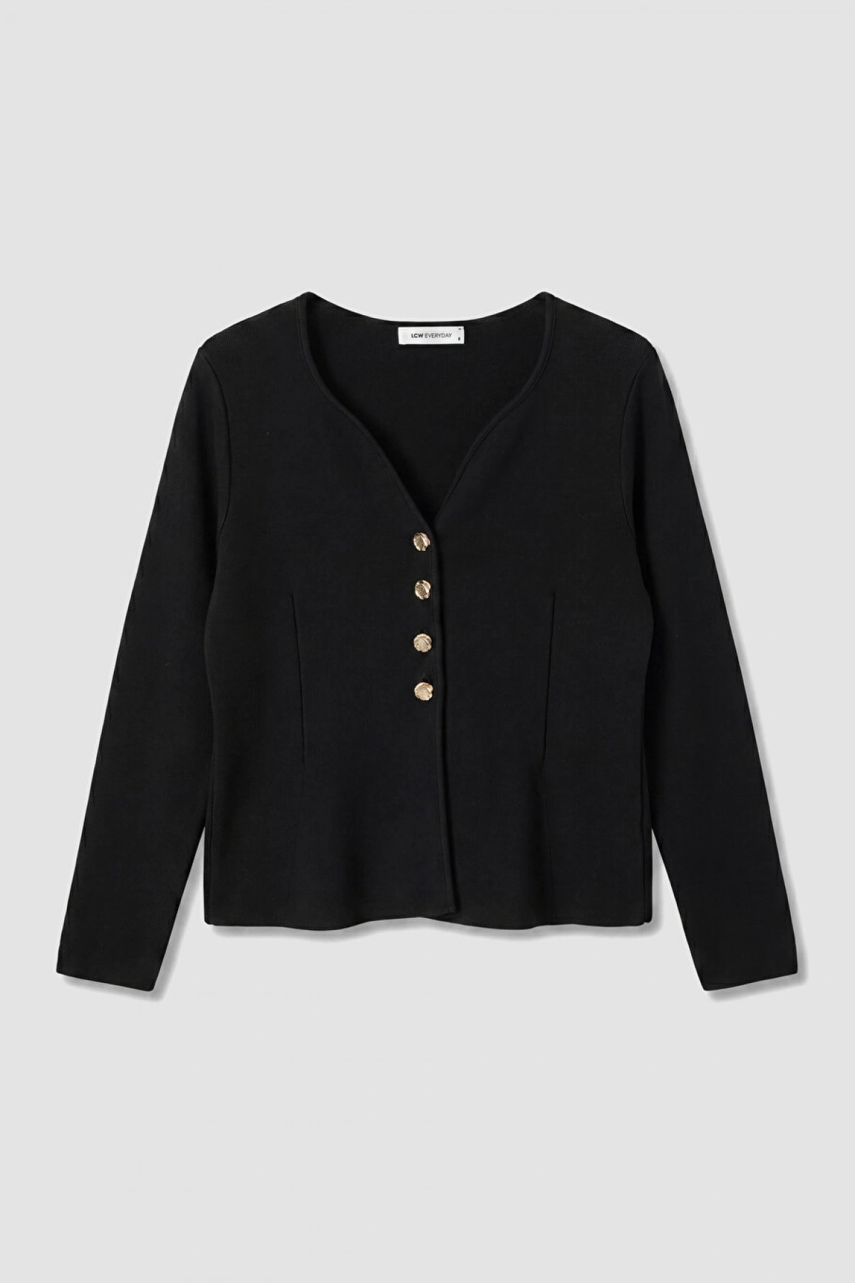 LCW EVERYDAY Siyah V Yaka Regular Fit Kadın Triko Hırka