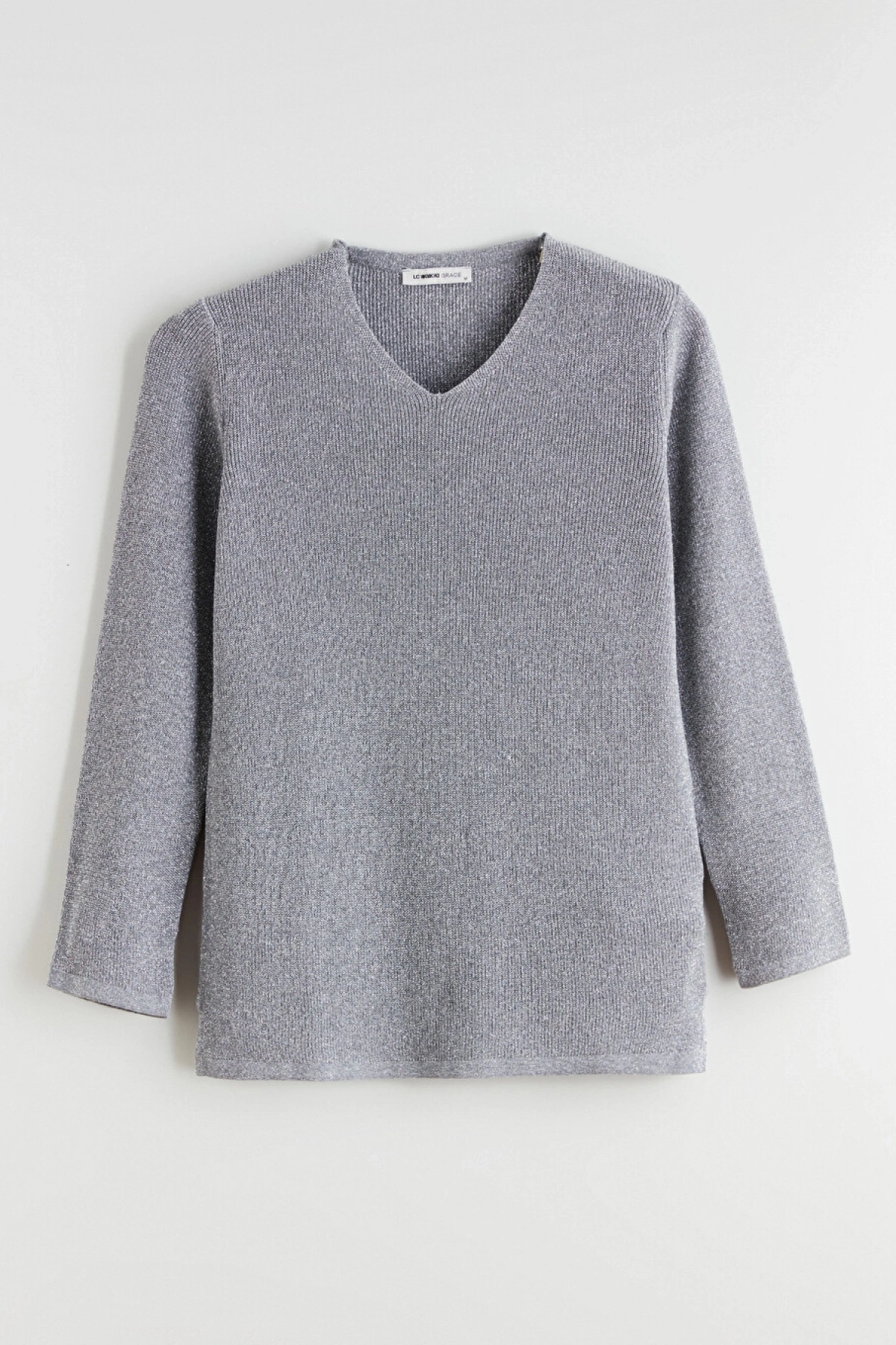 LCW Grace Gri V Yaka Kadın Triko Kazak