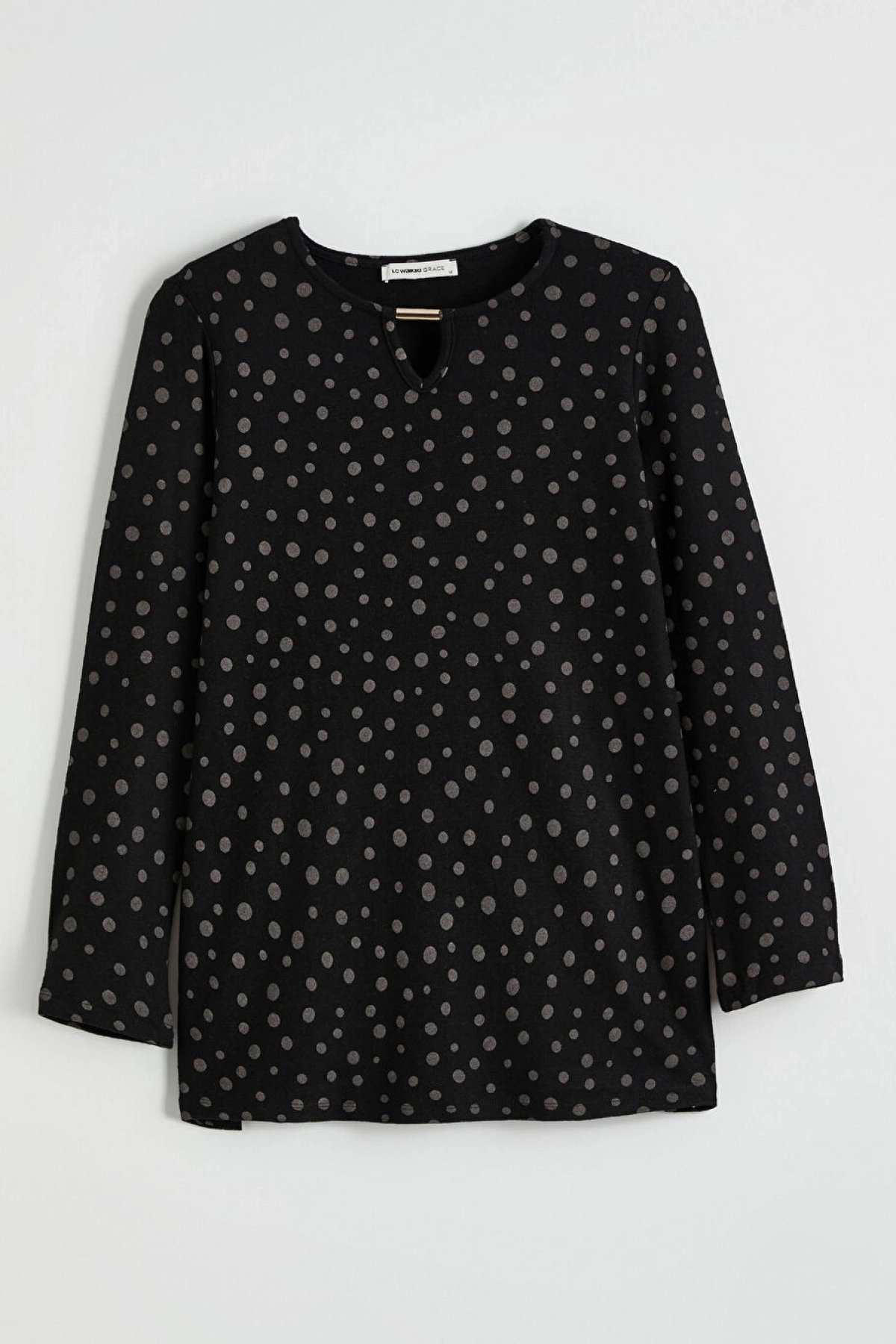 LCW Grace Siyah Bisiklet Yaka Desenli Bluz