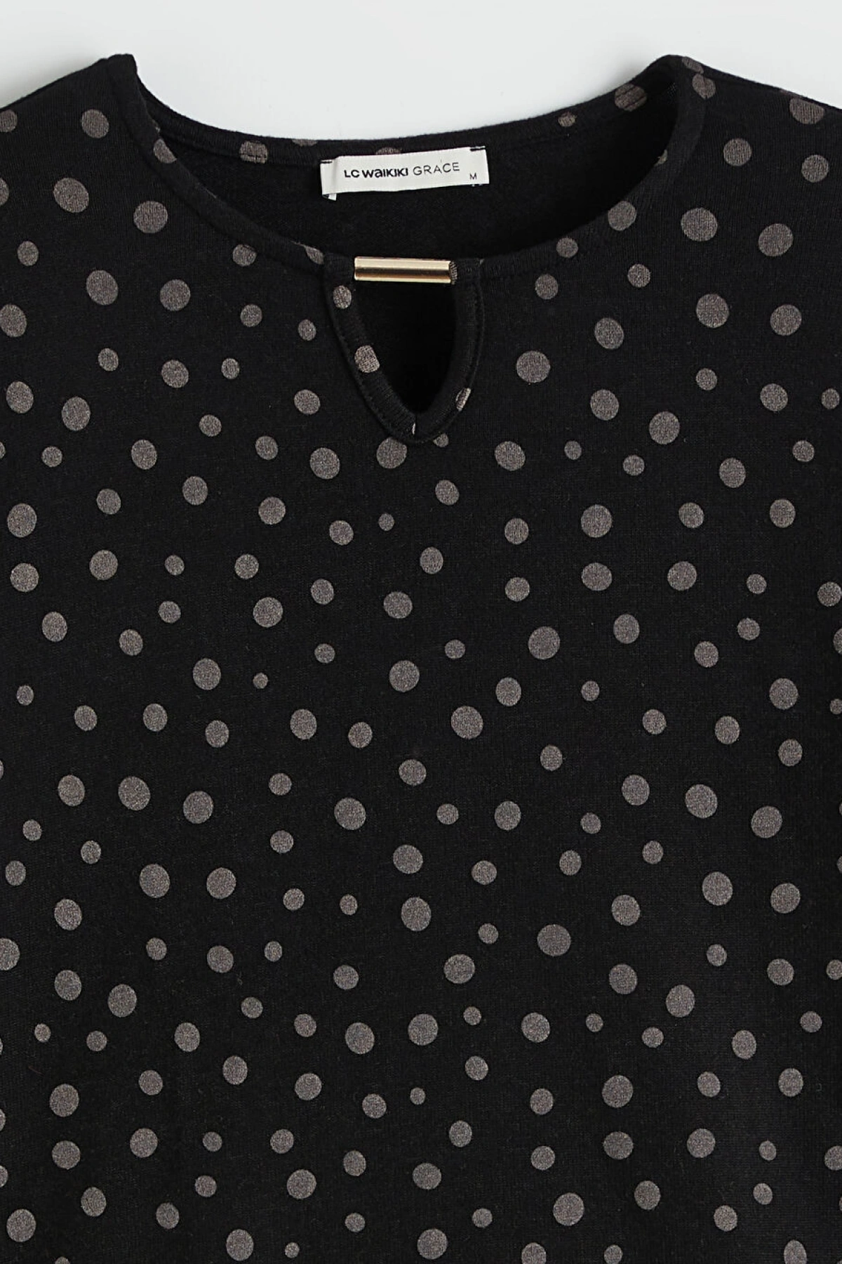 LCW Grace Siyah Bisiklet Yaka Desenli Bluz