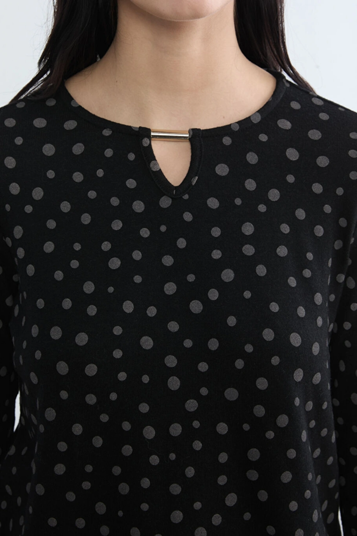 LCW Grace Siyah Bisiklet Yaka Desenli Bluz