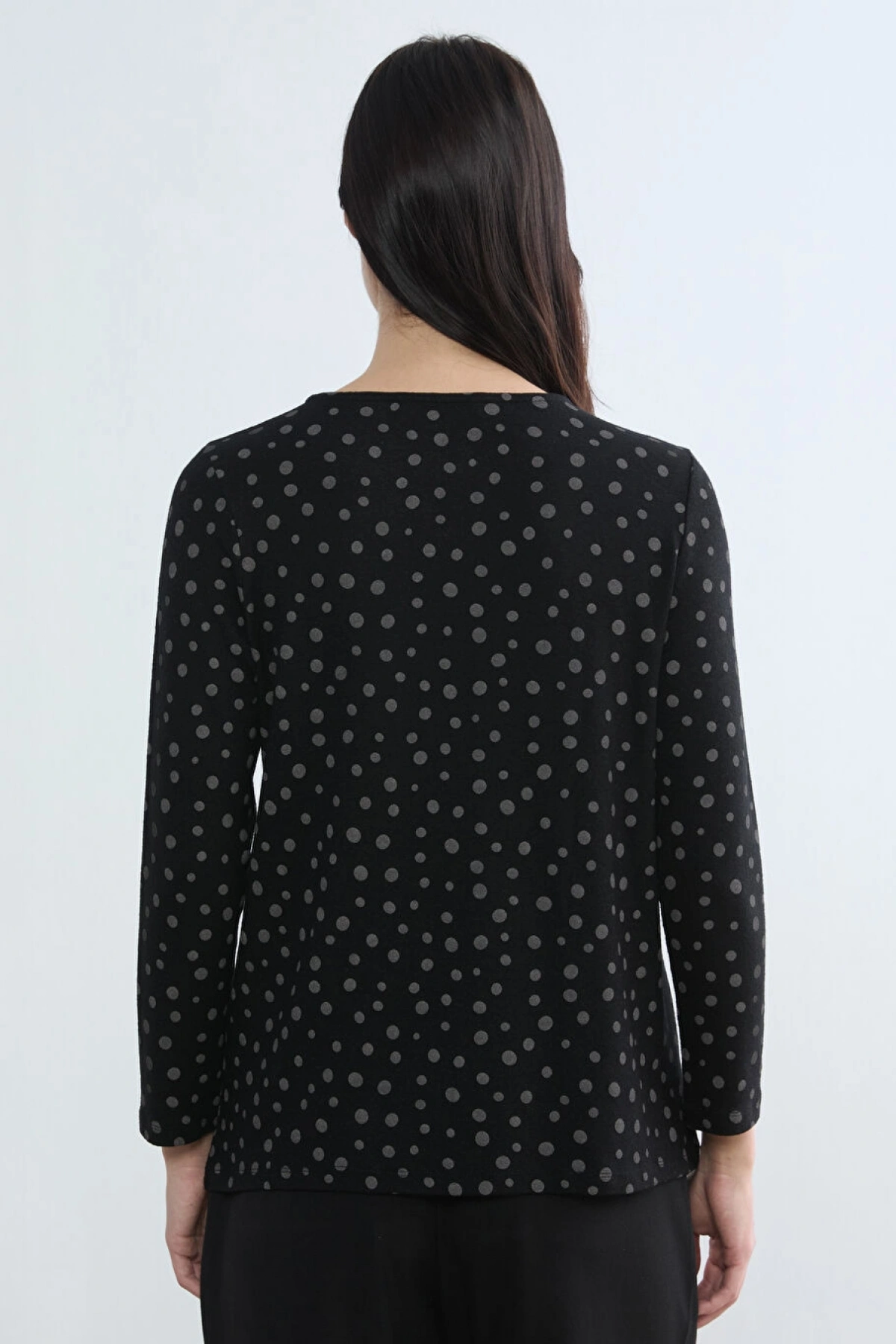 LCW Grace Siyah Bisiklet Yaka Desenli Bluz