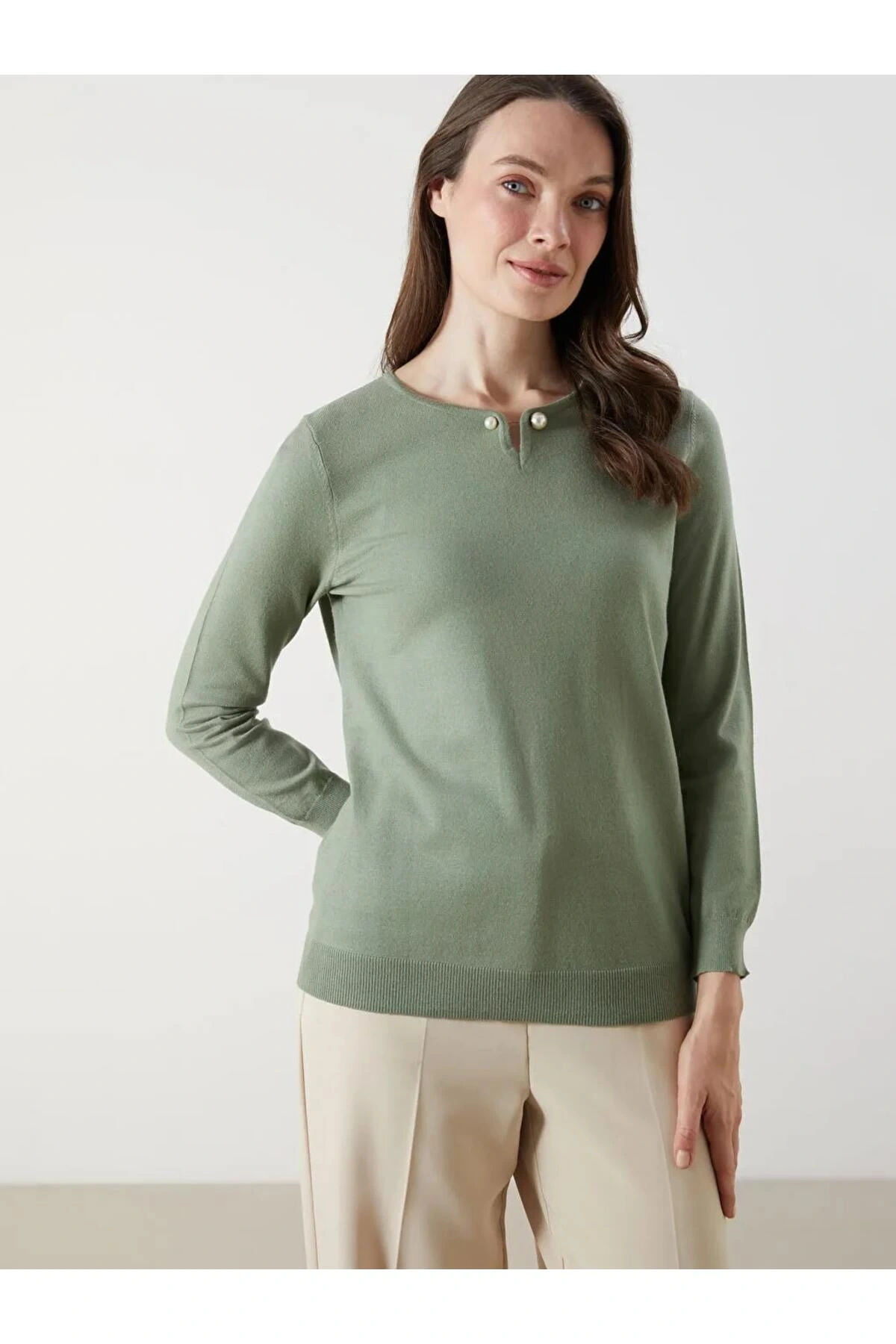 LCW GraceHaki Bisiklet Yaka Kadın Triko Kazak