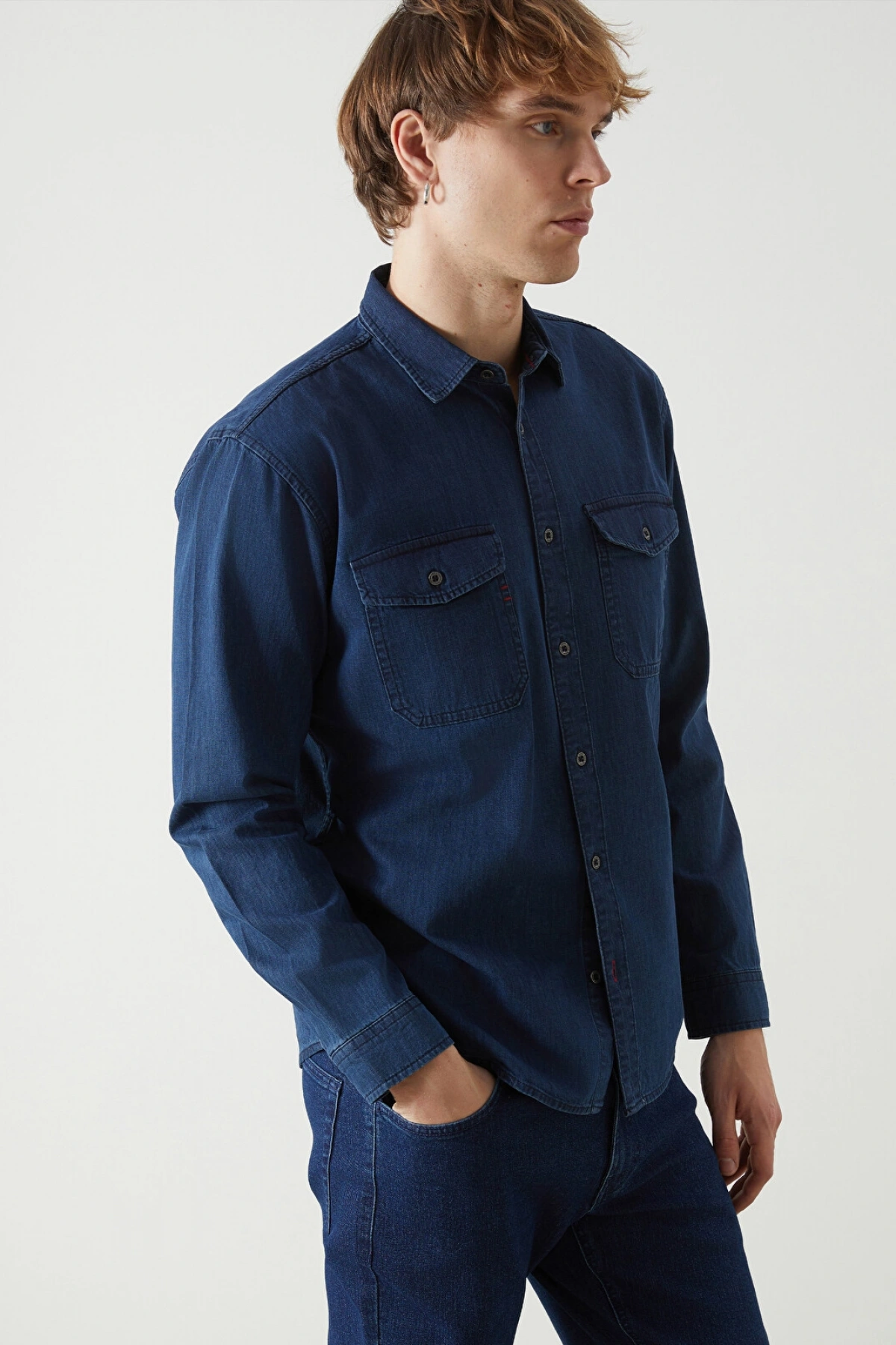 LCW Jeans Indigo Regular Fit Uzun Kollu Erkek Jean Gömlek