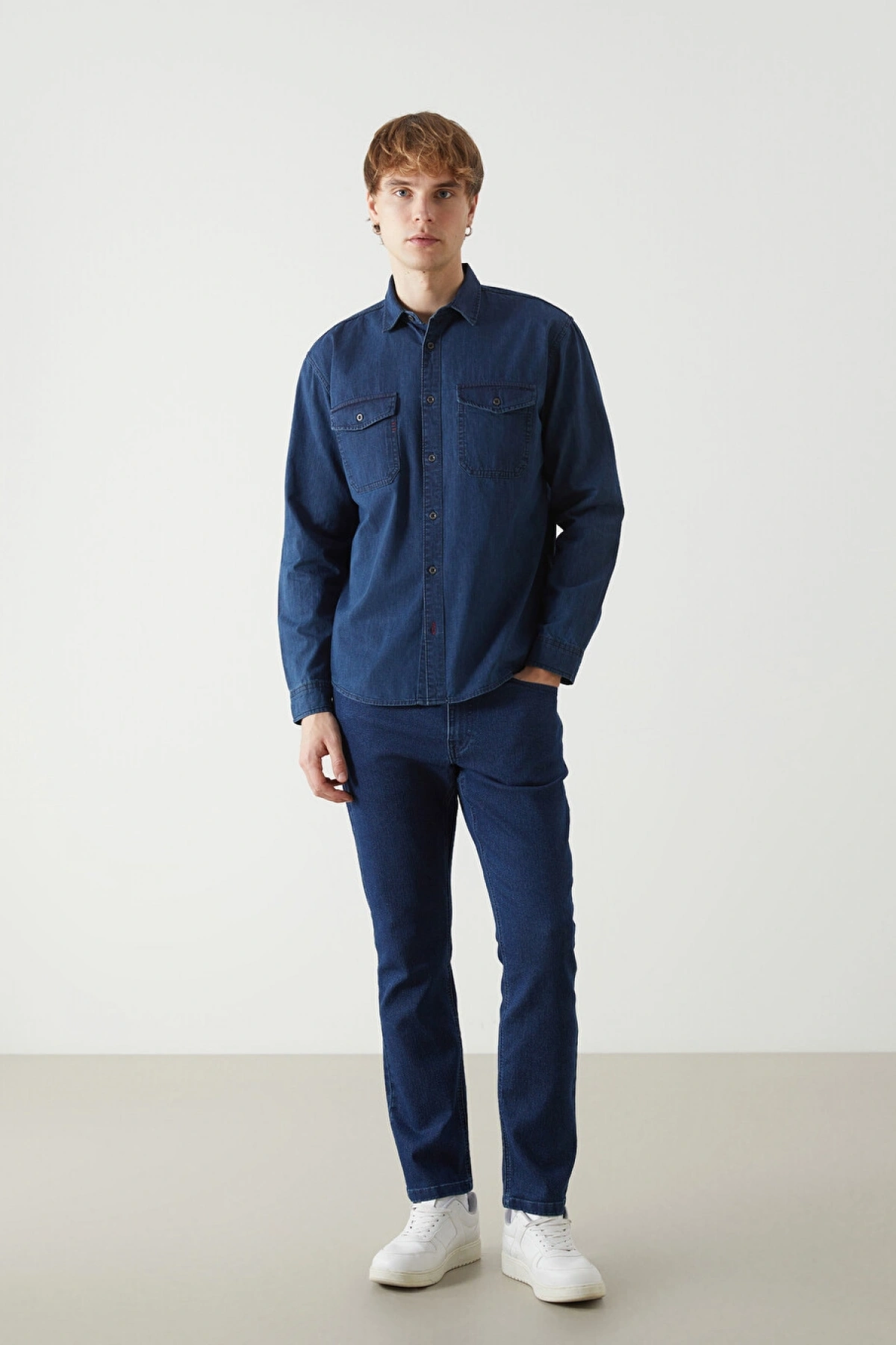 LCW Jeans Indigo Regular Fit Uzun Kollu Erkek Jean Gömlek