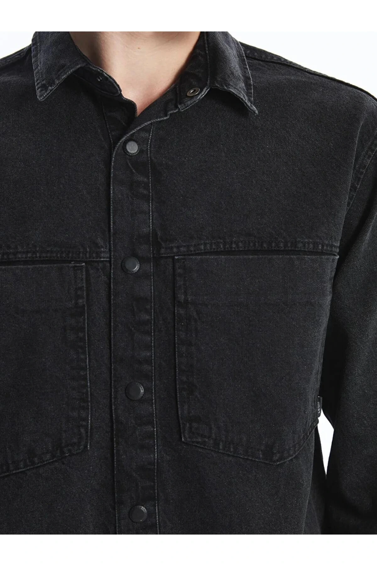 LCW Jeans Siyah Regular Fit Uzun Kollu Erkek Jean Gömlek