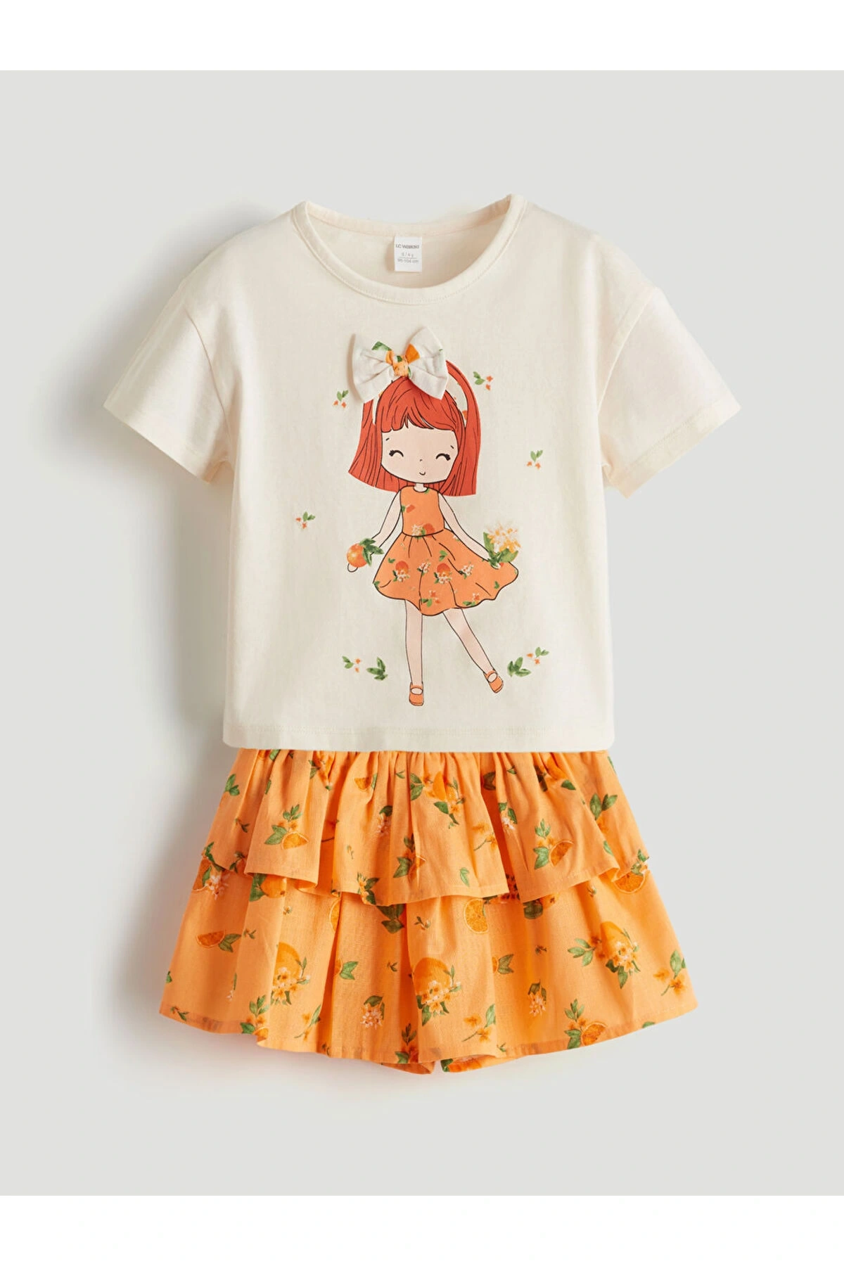 LCW Kids Baskılı Kız Çocuk Tişört ve Tütülü Etek 2li