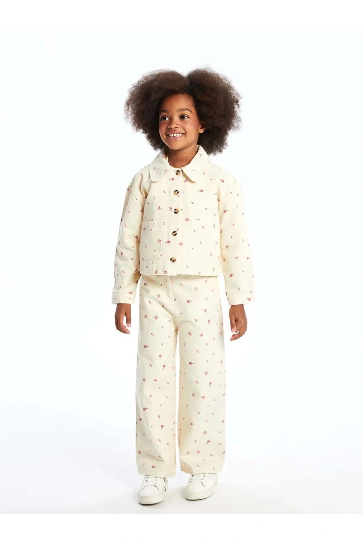 LCW Kids Bej Beli Lastikli Baskılı Kız Bebek Pantolon