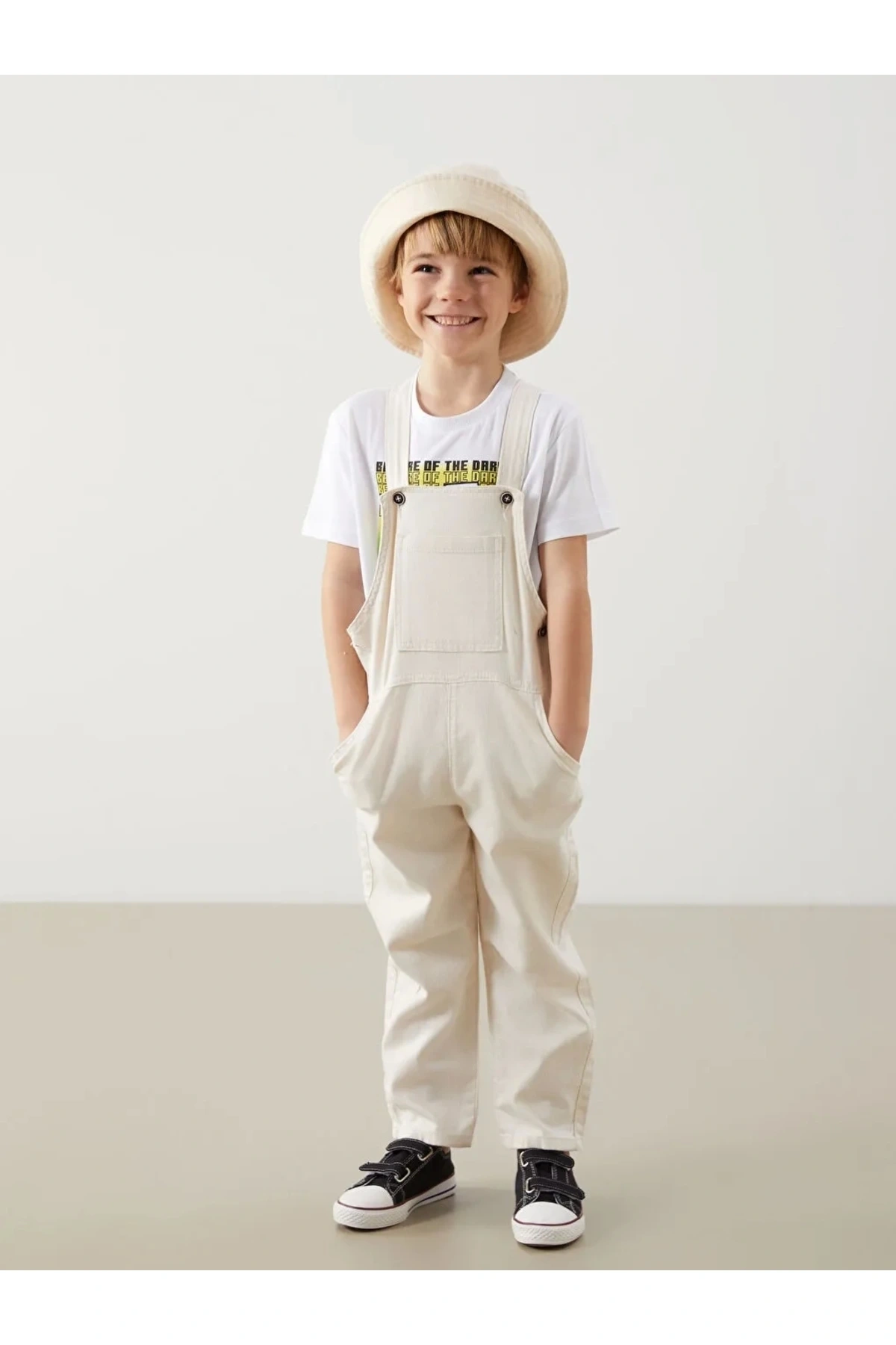 LCW Kids Bej Kare Yaka Gabardin Erkek Çocuk Salopet