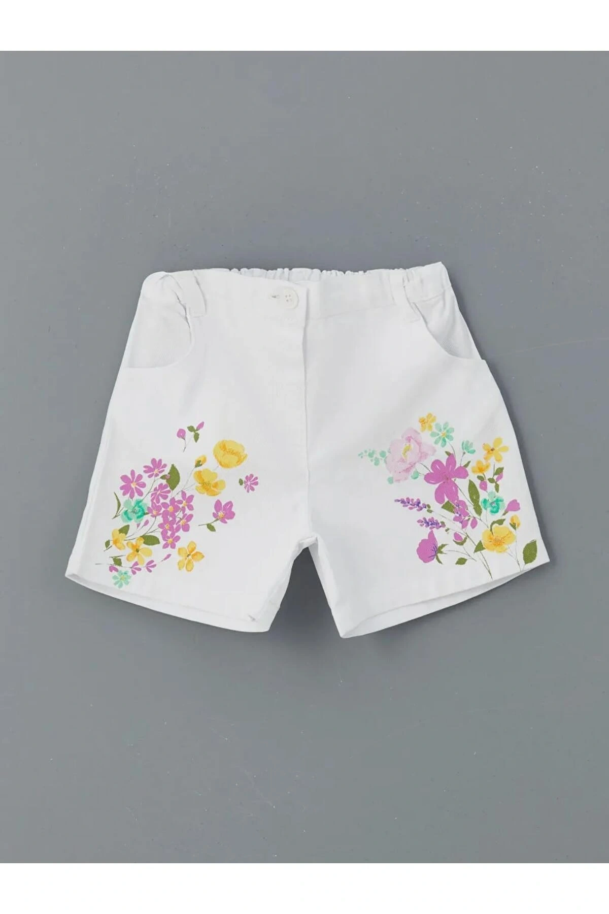 LCW Kids Beyaz Beli Lastikli Çiçekli Kız Çocuk Şort