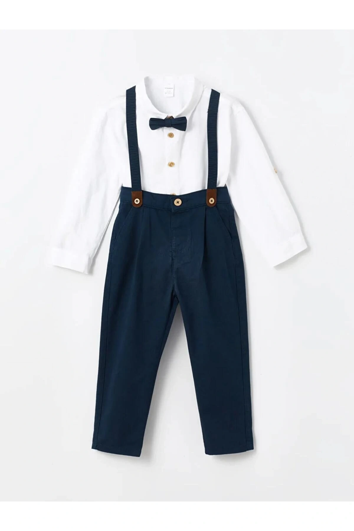 LCW Kids Beyaz Bisiklet Yaka Uzun Kollu Basic Erkek Bebek Gömlek ve Pantolon 2li Takım