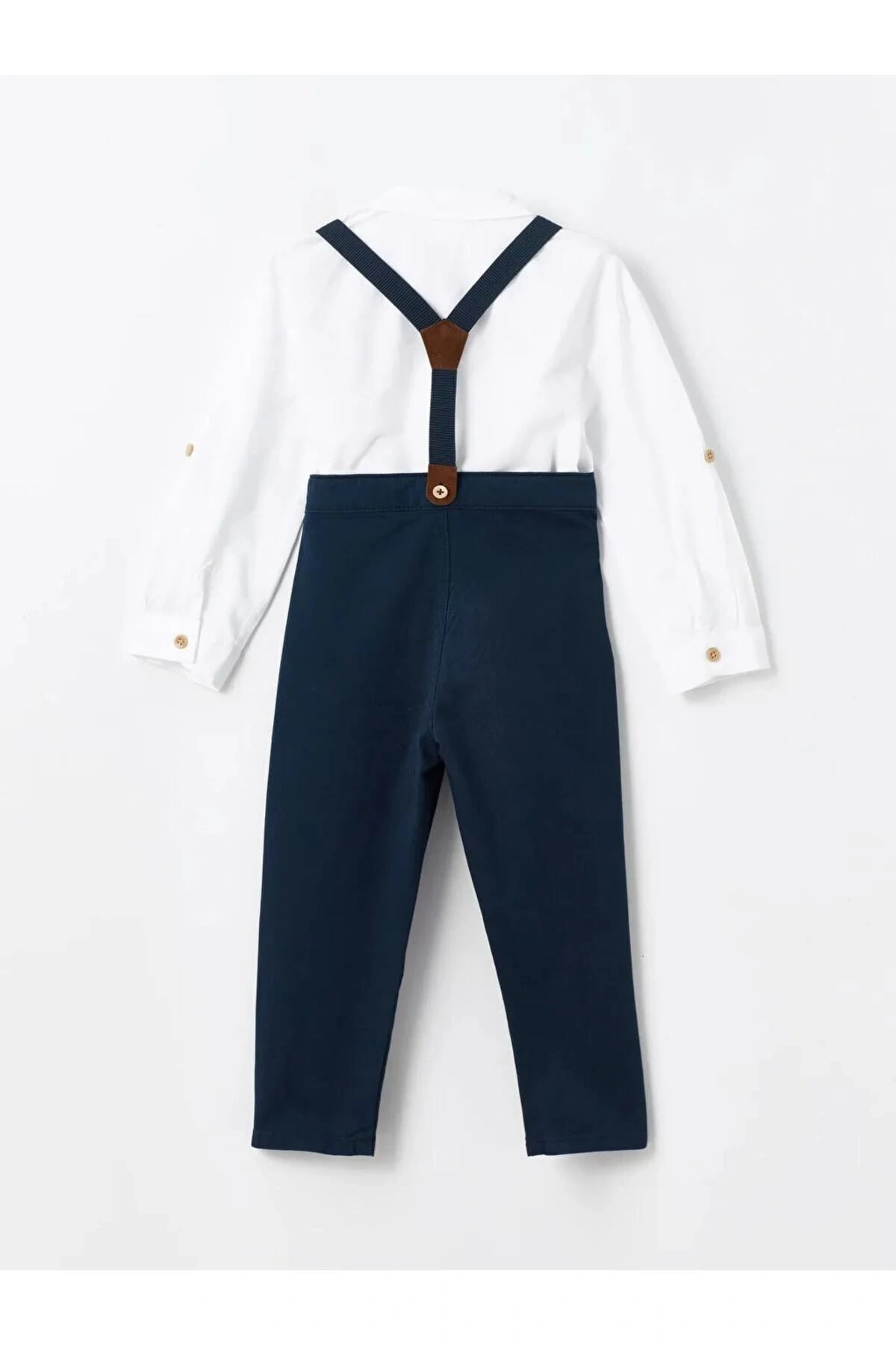 LCW Kids Beyaz Bisiklet Yaka Uzun Kollu Basic Erkek Bebek Gömlek ve Pantolon 2li Takım