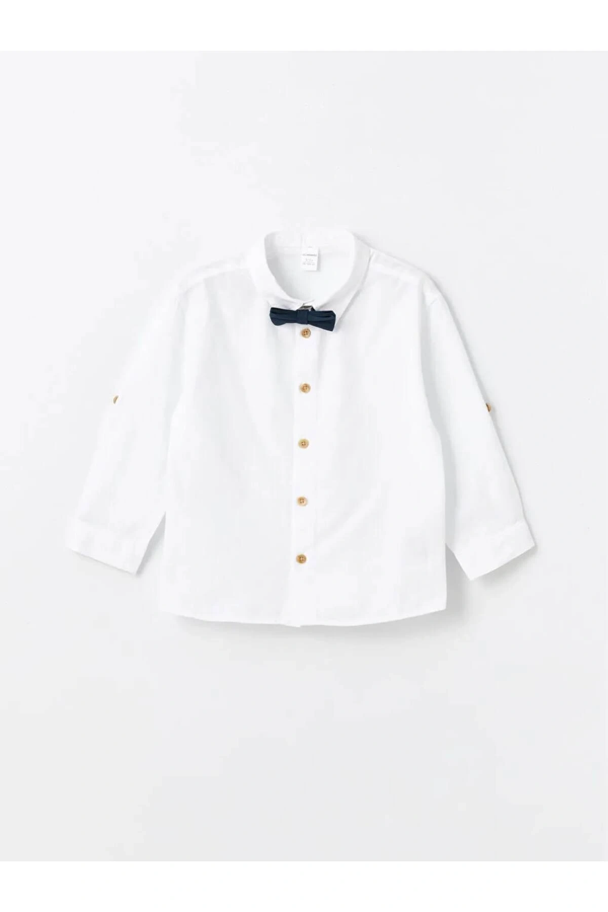 LCW Kids Beyaz Bisiklet Yaka Uzun Kollu Basic Erkek Bebek Gömlek ve Pantolon 2li Takım