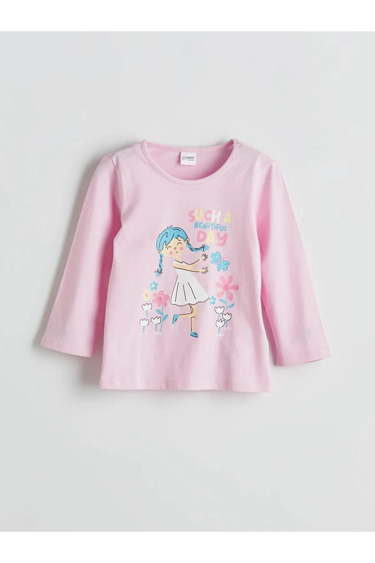 LCW Kids Bisiklet Yaka Baskılı Kız Çocuk Pijama Takımı