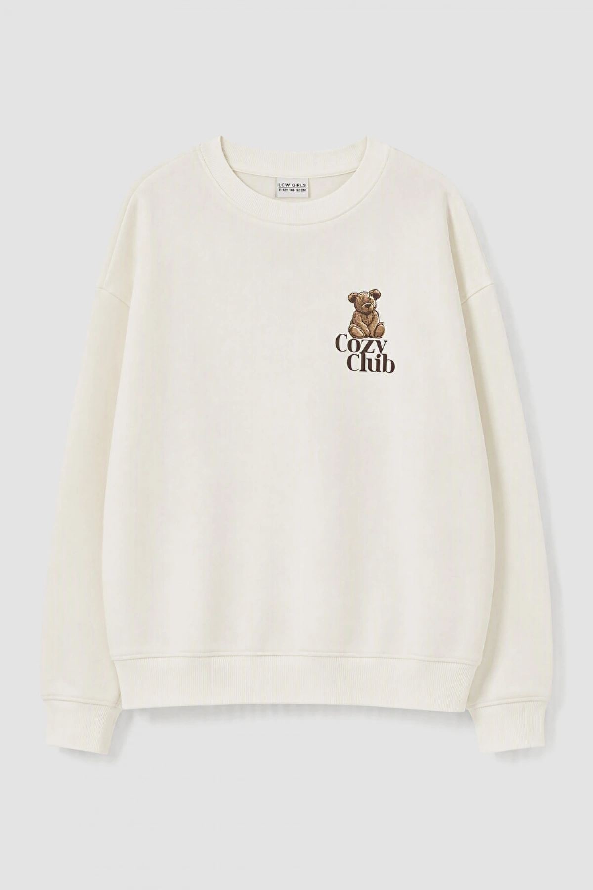 LCW Kids Ekru Baskılı Kız Çocuk Kalın Sweatshirt
